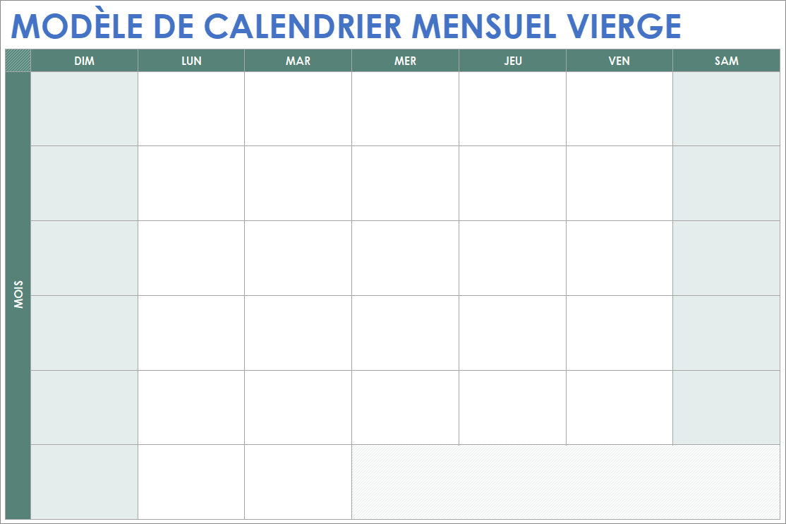 Modèle vierge de calendrier mensuel