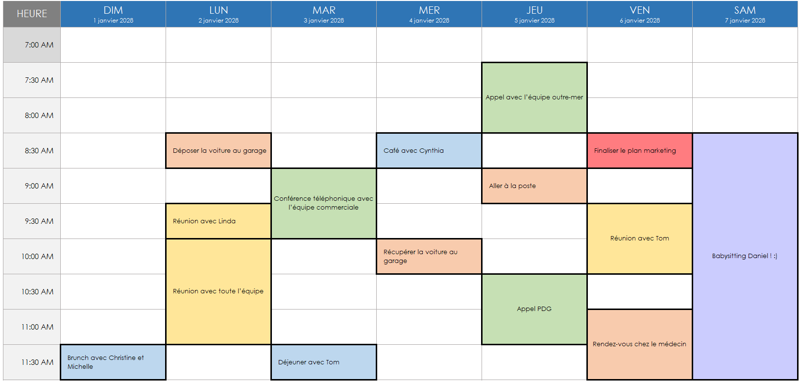  horaire avec bordures