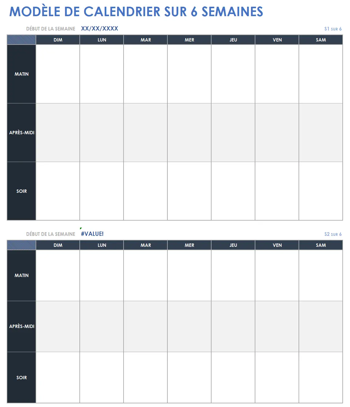 Plantilla de calendario de 6 semanas