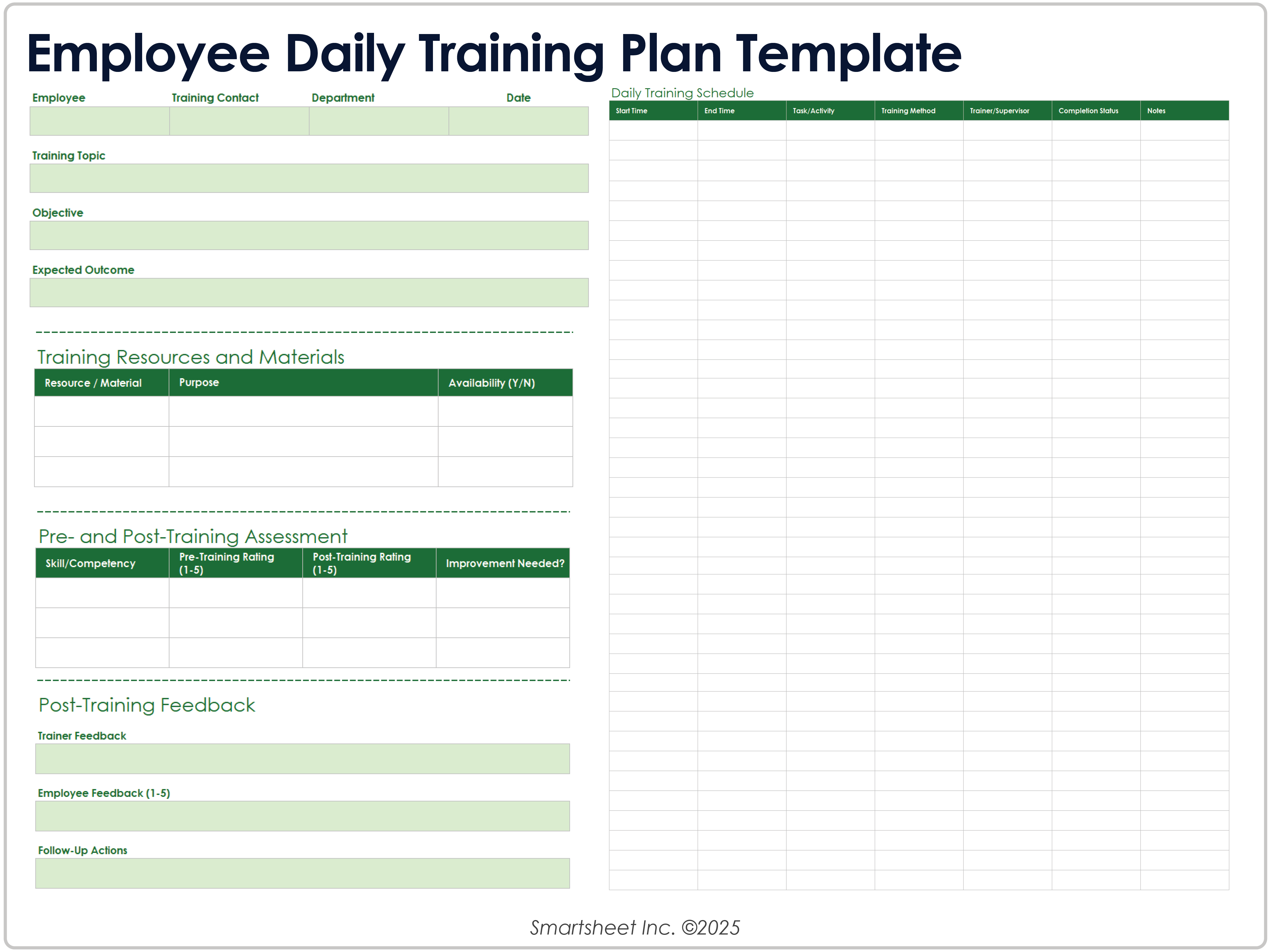 Modèle de plan de formation quotidien pour les employés