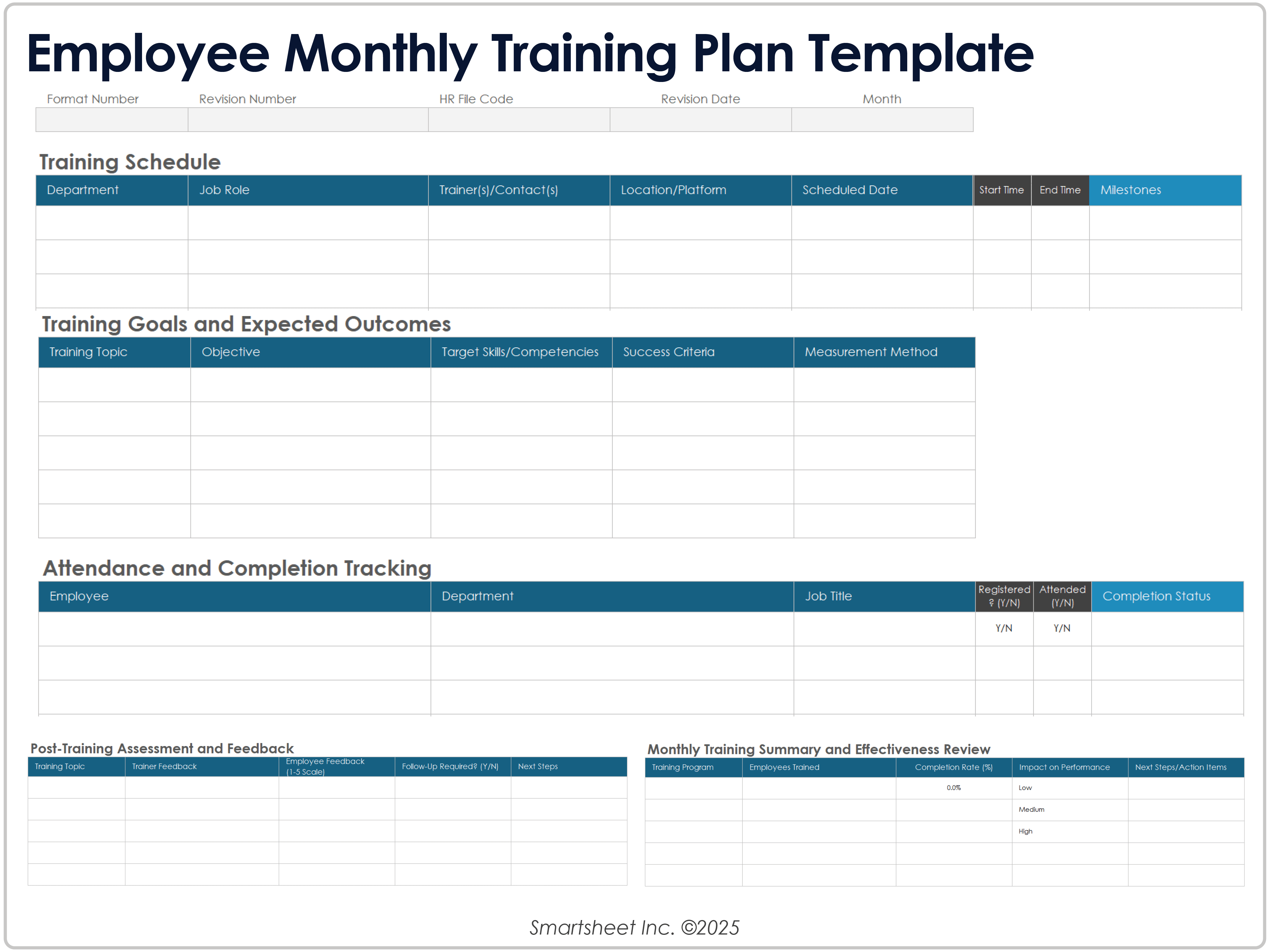 Modèle de plan de formation mensuel pour les employés