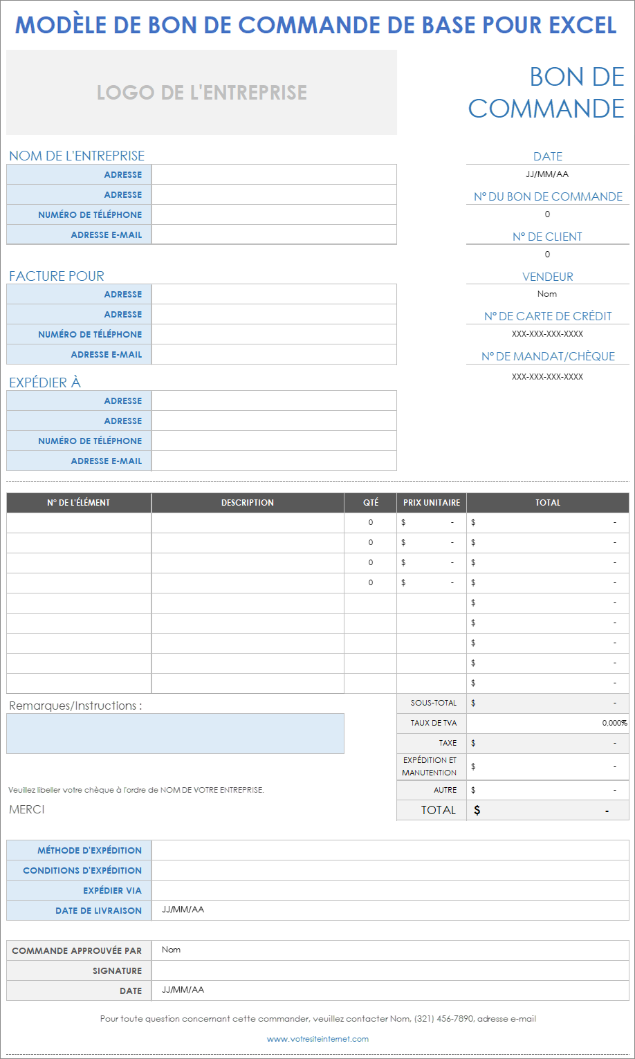  Modèle de bon de commande Excel de base