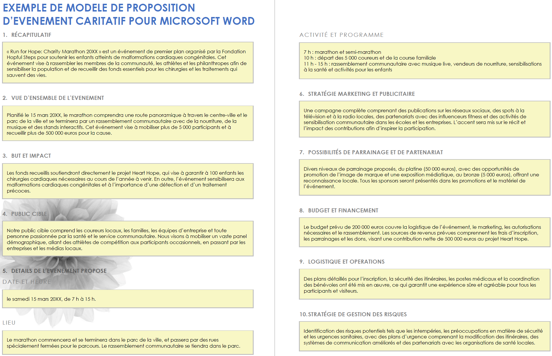 Exemple de modèle de proposition d’événement caritatif pour Microsoft Word