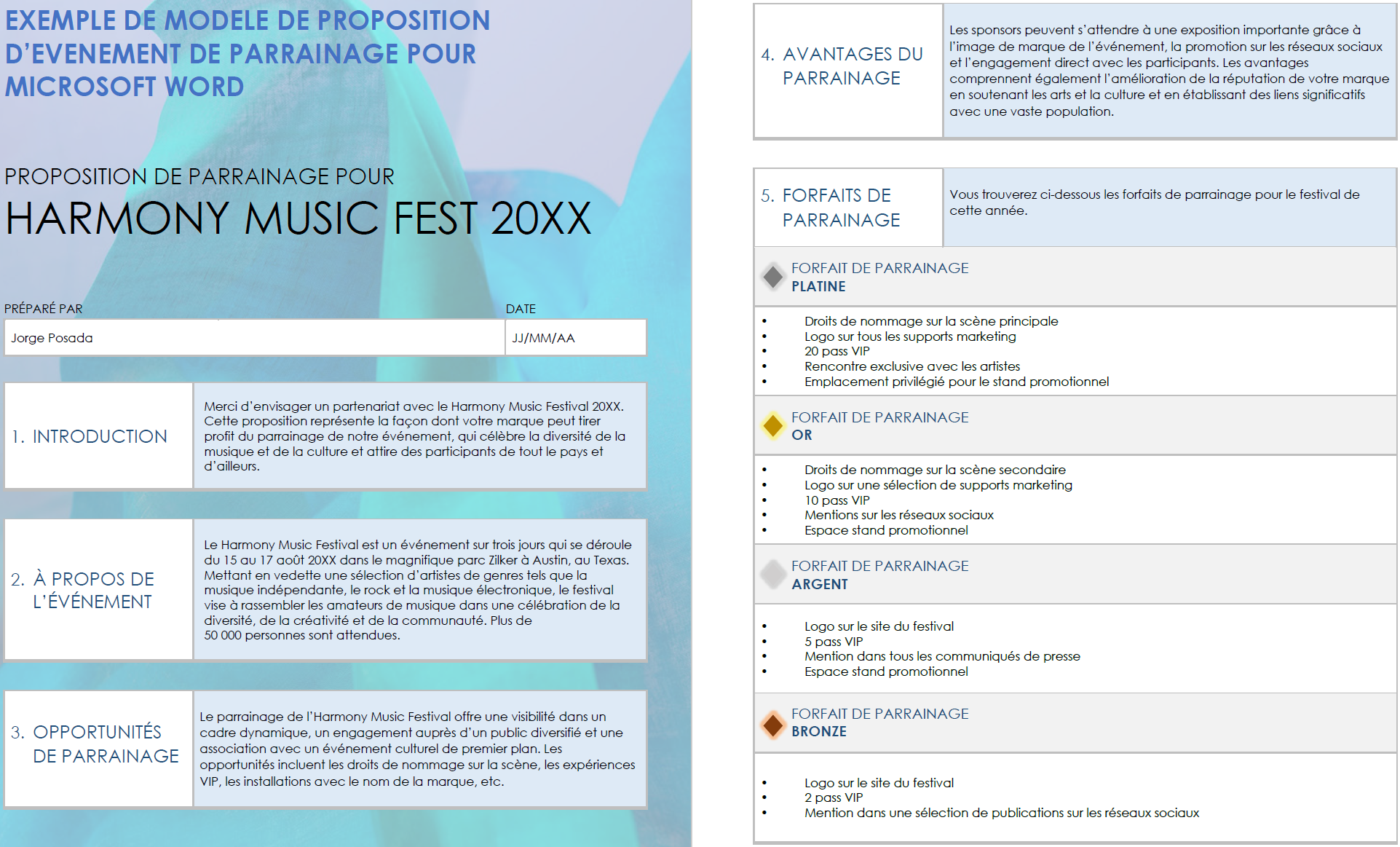 Exemple de modèle de proposition d’événement de parrainage pour Microsoft Word