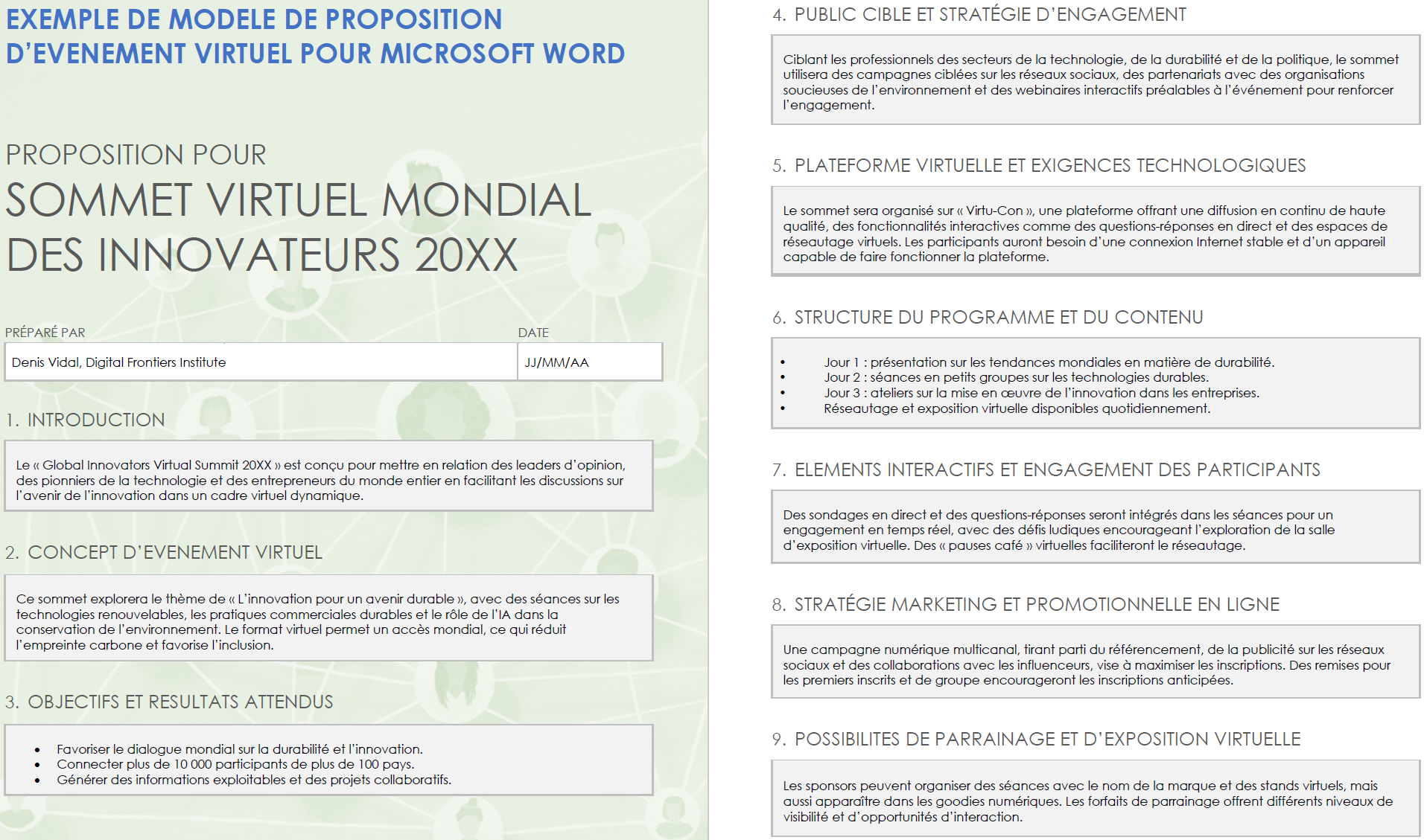 Exemple de modèle de proposition d’événement virtuel pour Microsoft Word