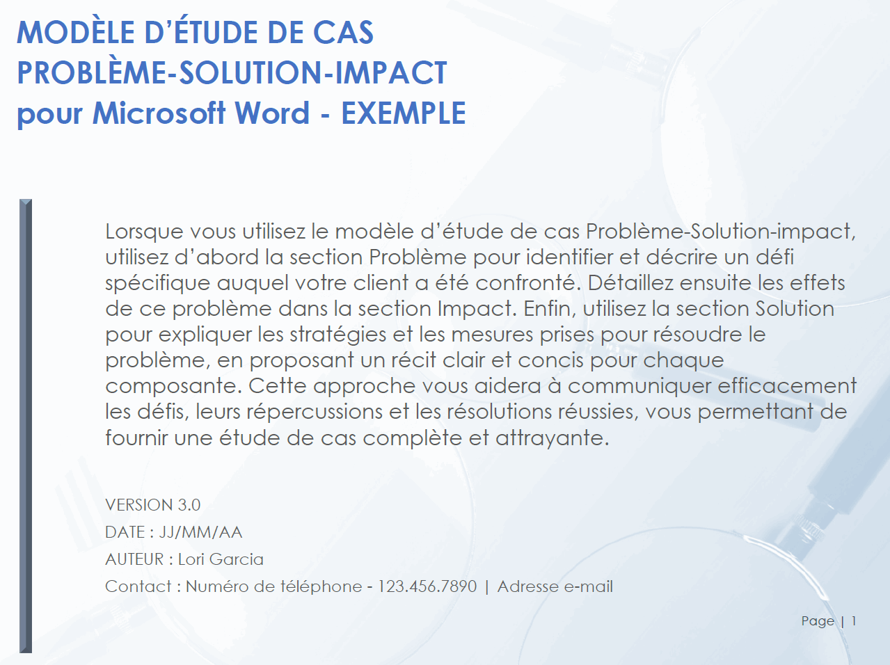 Exemple de modèle d'étude de cas problème-solution-impact pour Microsoft Word
