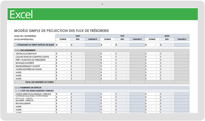 Modèle simple de projection de flux de trésorerie