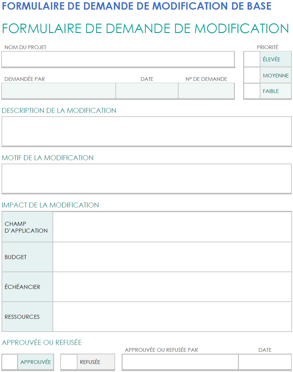 Modèle de demande de modification