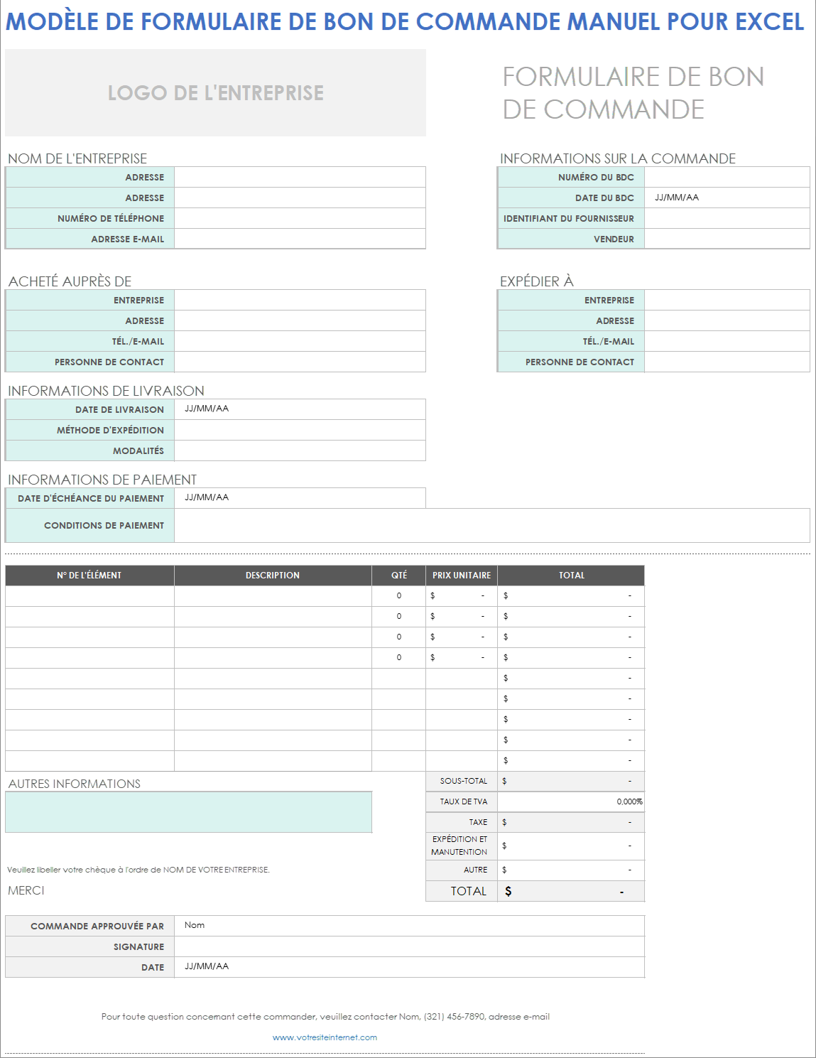  Modèle de bon de commande manuel Excel