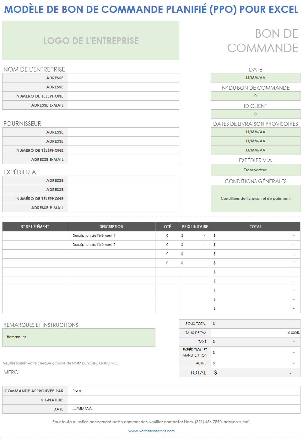  Modèle de bon de commande planifié Excel