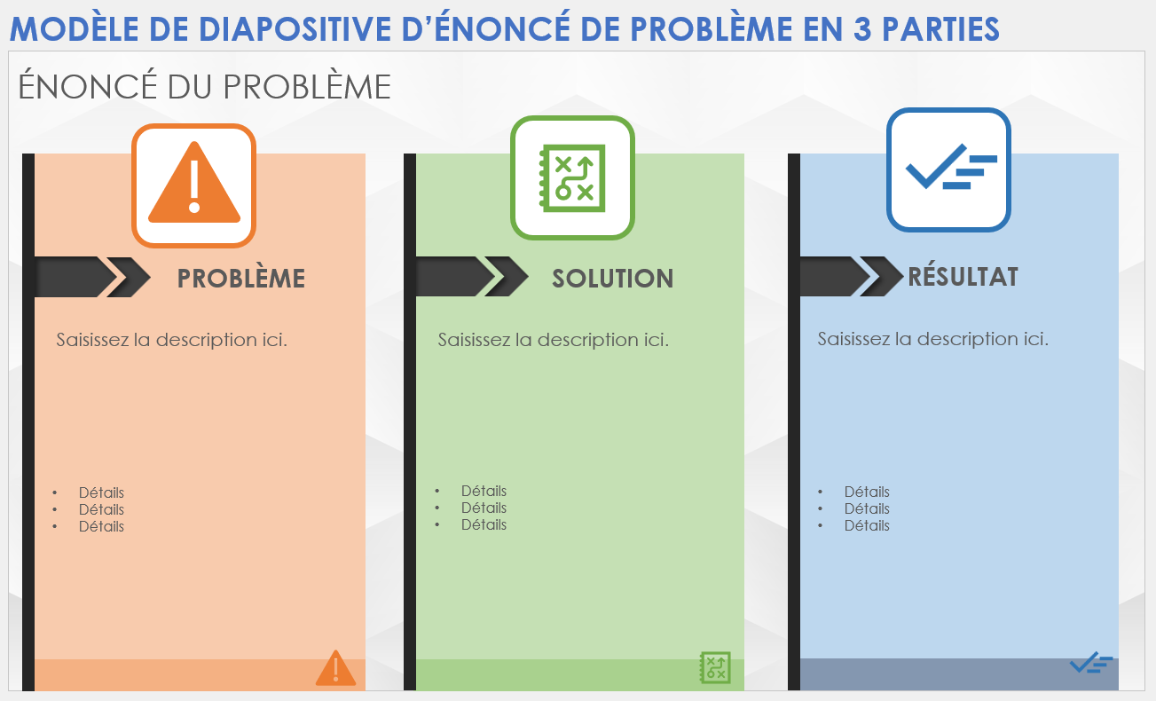 Modèle de diapositive d’énoncé de problème en 3 parties