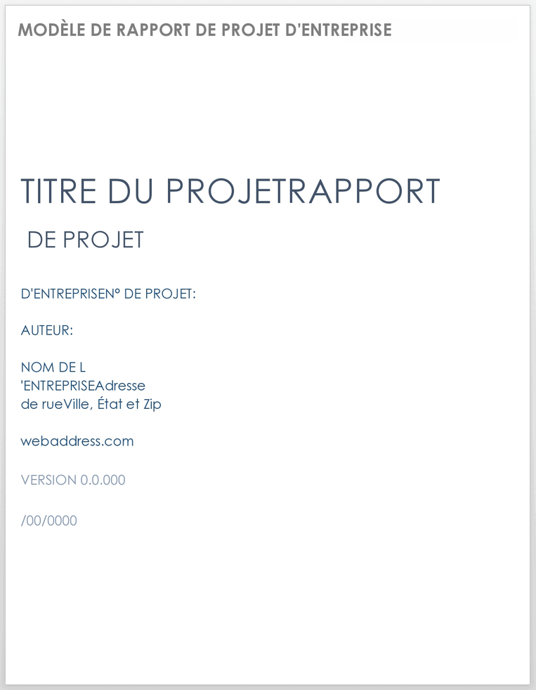 Modèle de rapport de projet d'entreprise