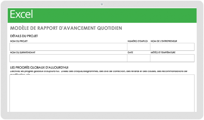 Modèle de rapport quotidien sur l'avancement du projet