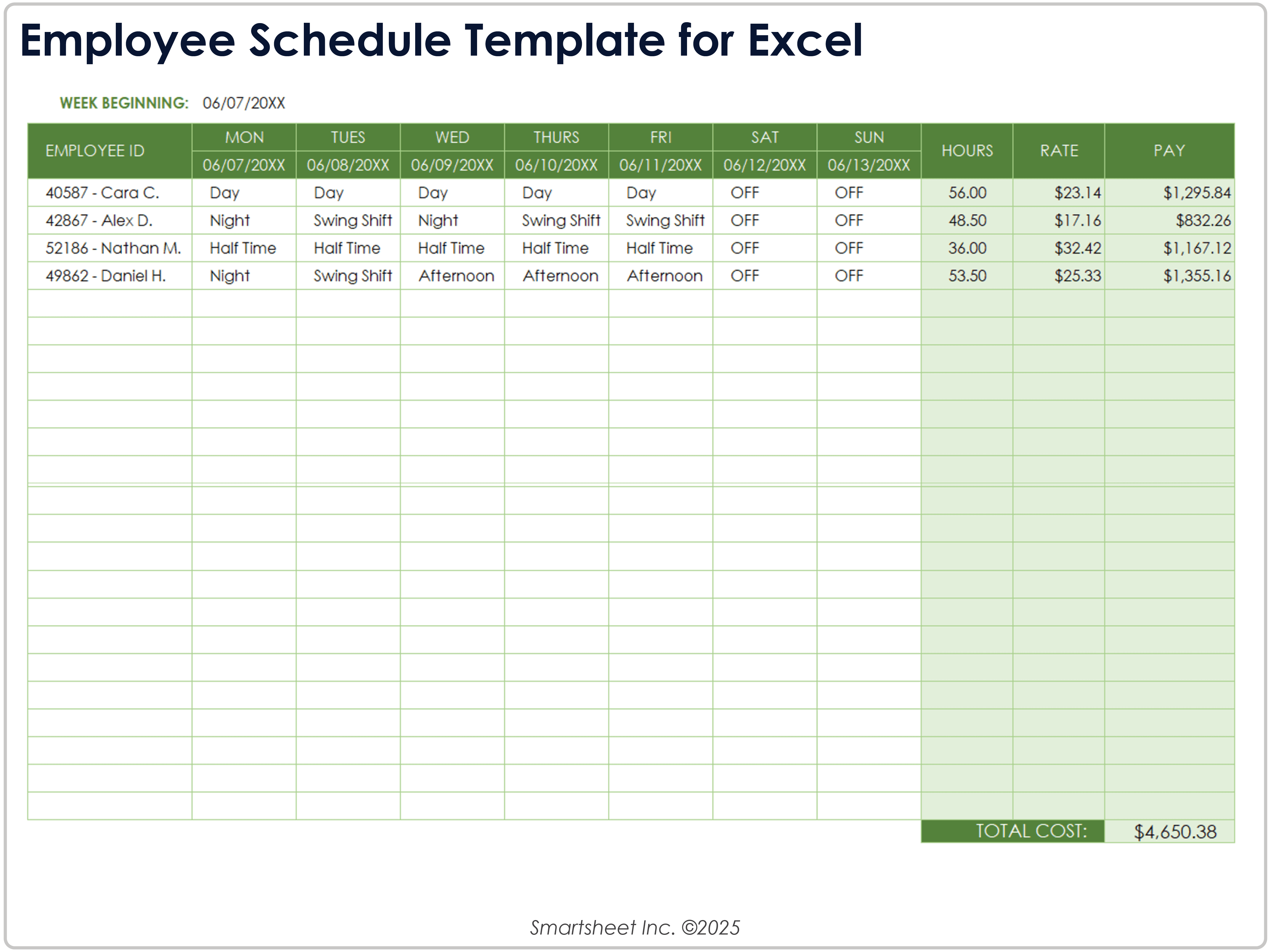 Modèle de planning des employés pour Excel