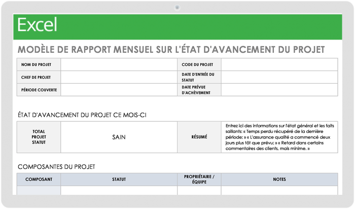 Modèle de rapport mensuel sur l'état d'avancement du projet