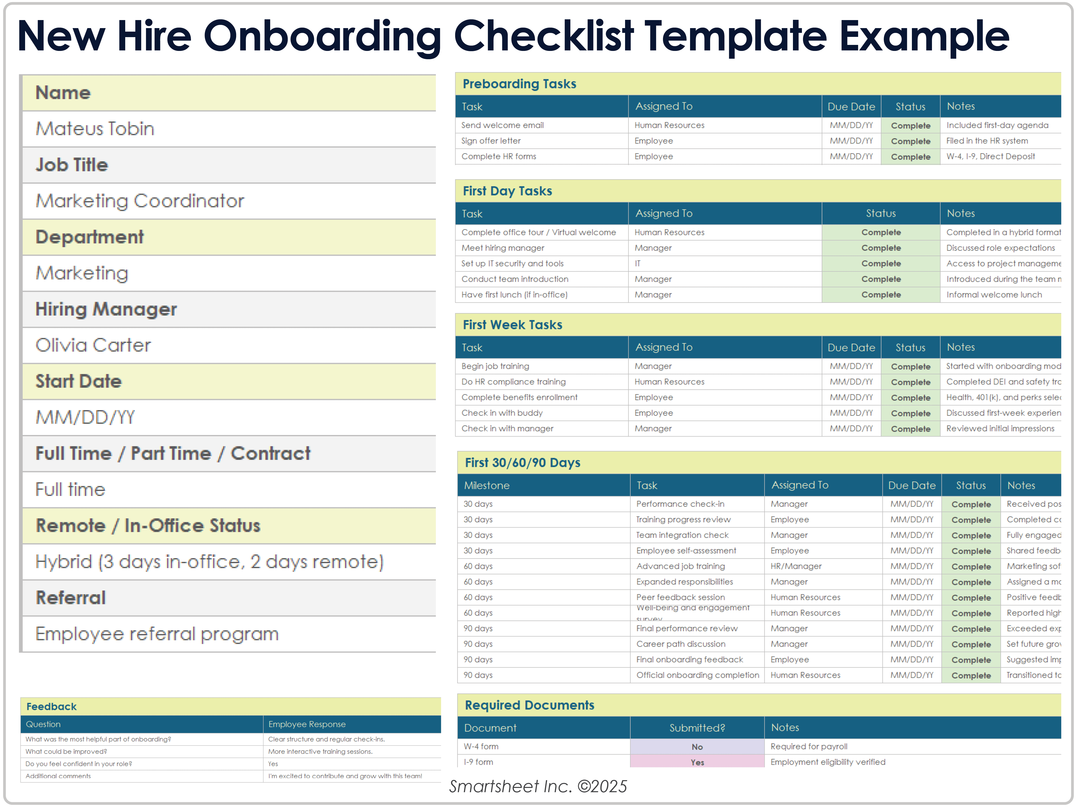 Modèle de liste de contrôle d’intégration des nouvelles embauches 8779 Exemple