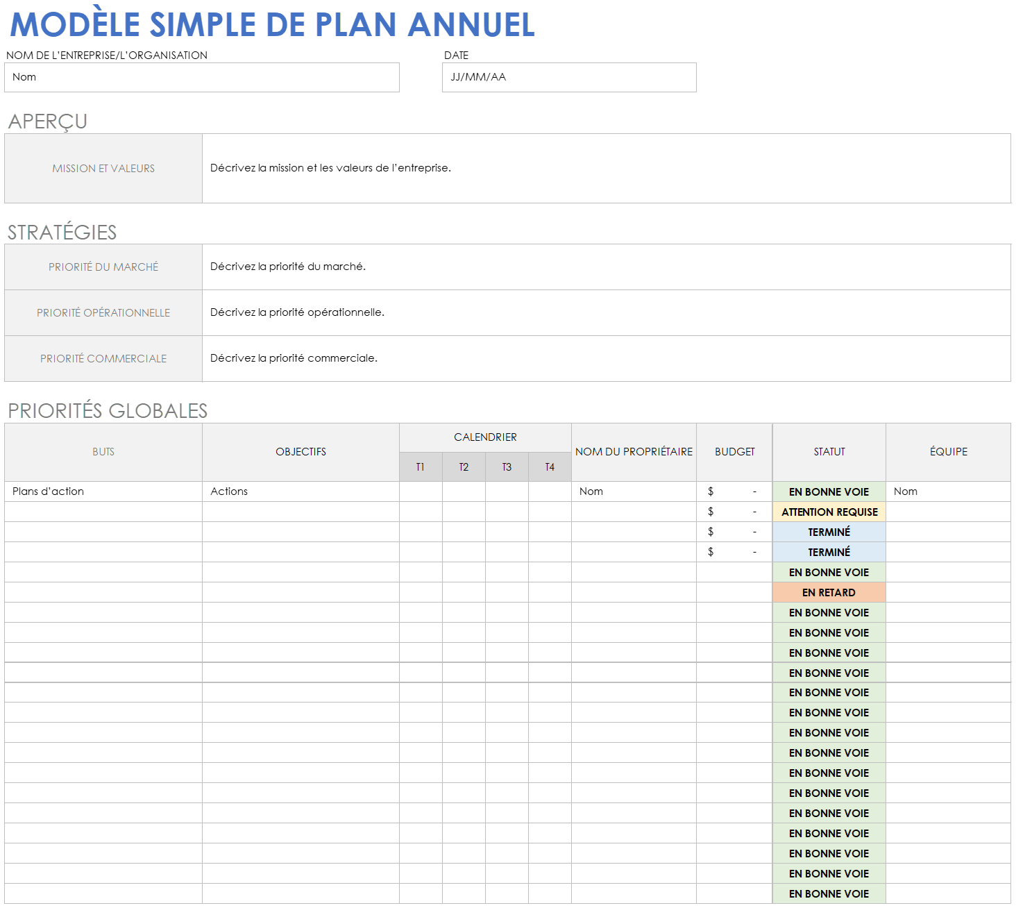 Modèle simple de plan annuel