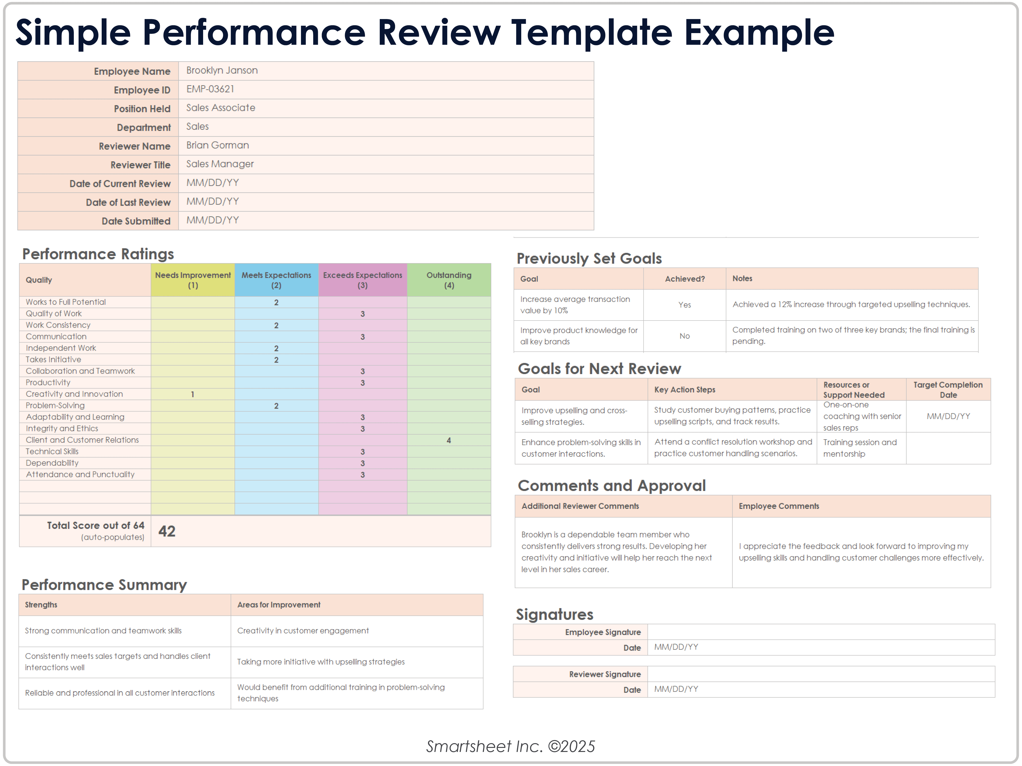 Simple Performance Review Template Example