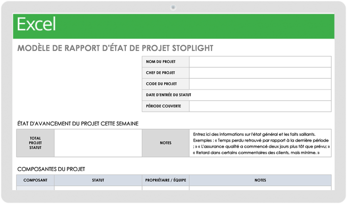 Modèle de rapport d'état du projet de feux de signalisation