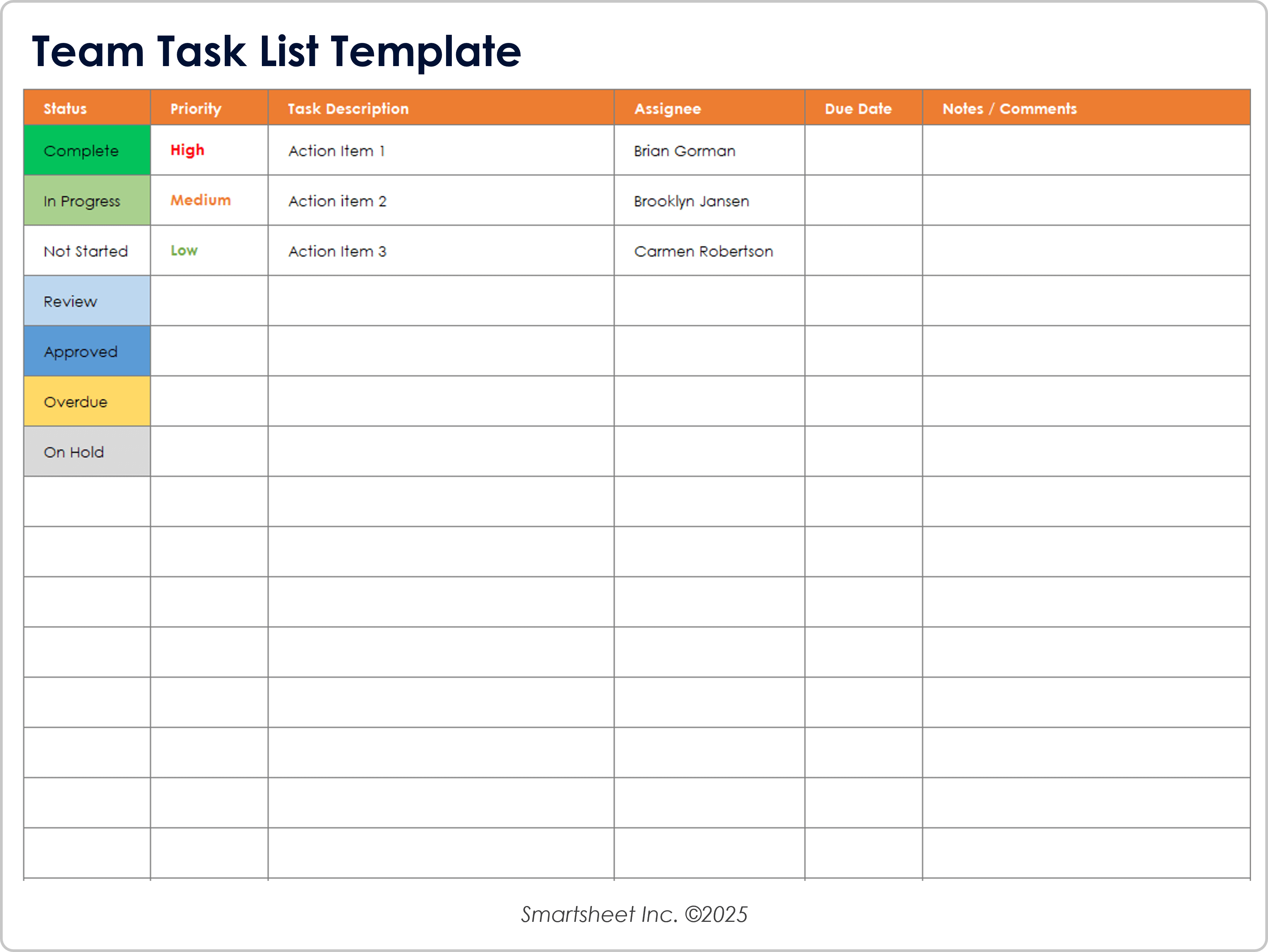 Modèle de liste de tâches d’équipe