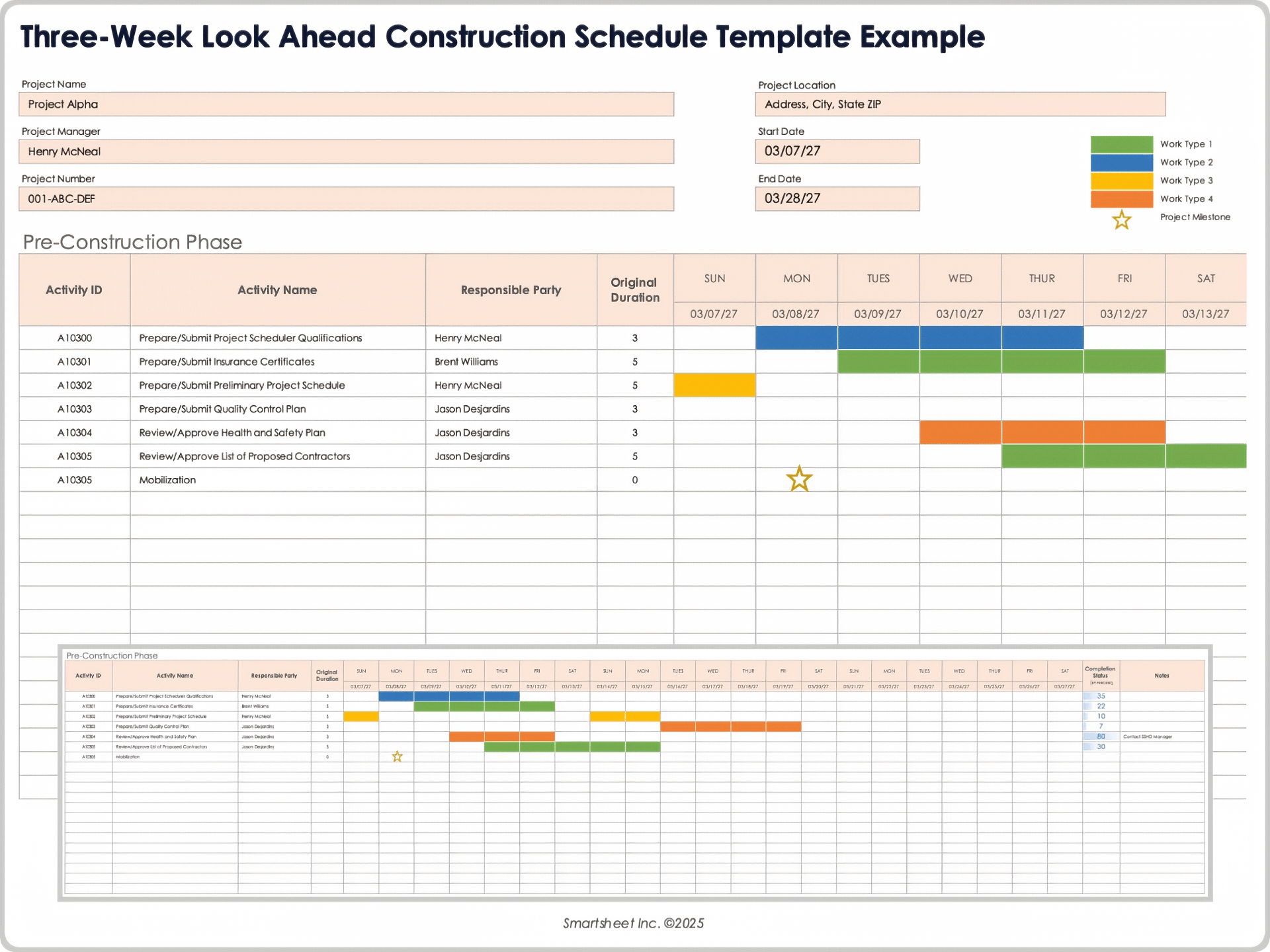 Modèle de calendrier de construction 3 semaines à l'avance 10669 Exemple