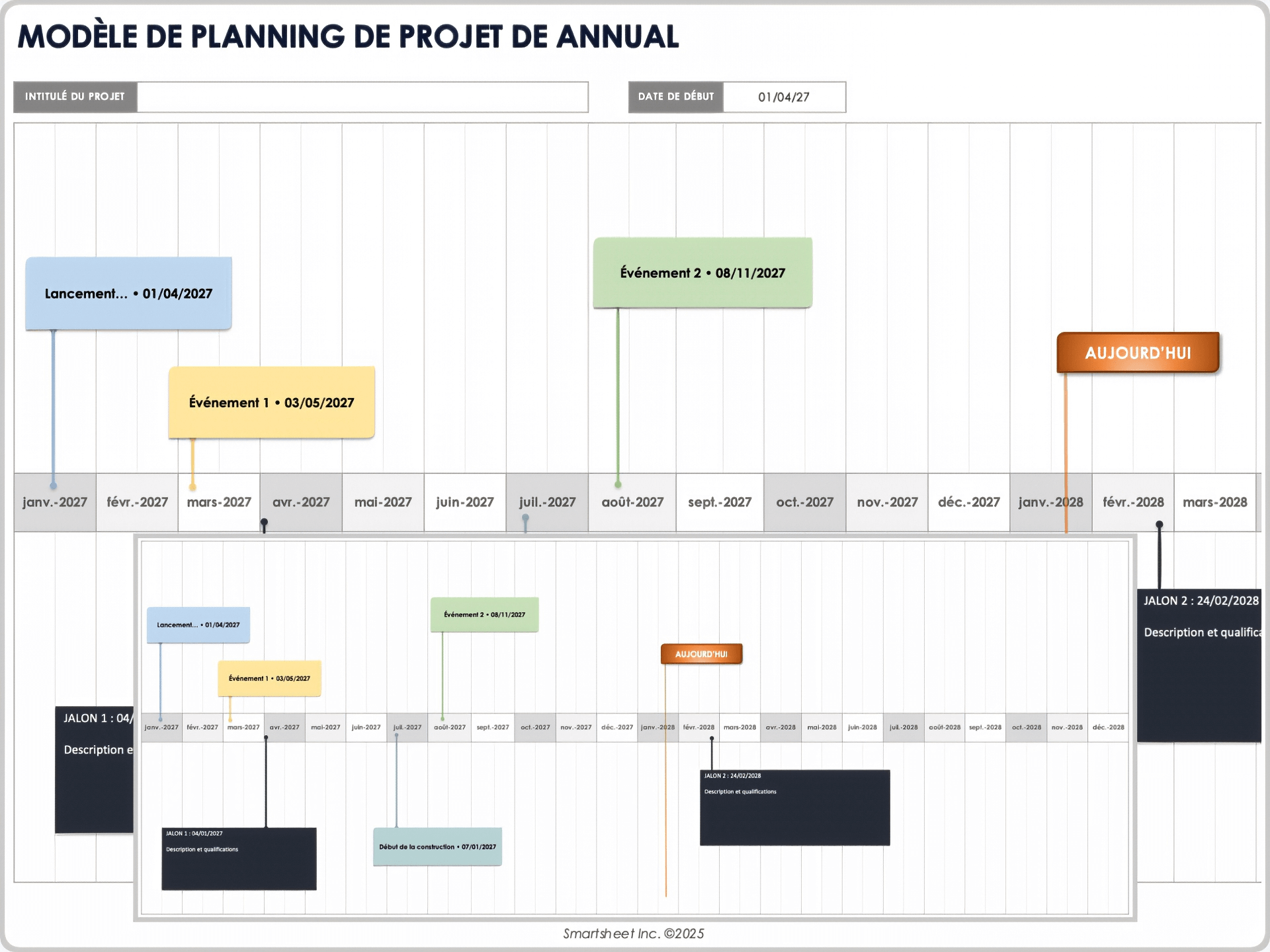 Modèle de calendrier annuel du projet