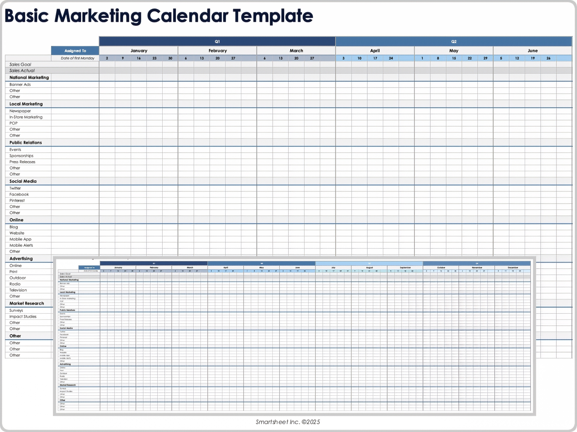 Modèle de calendrier marketing de base