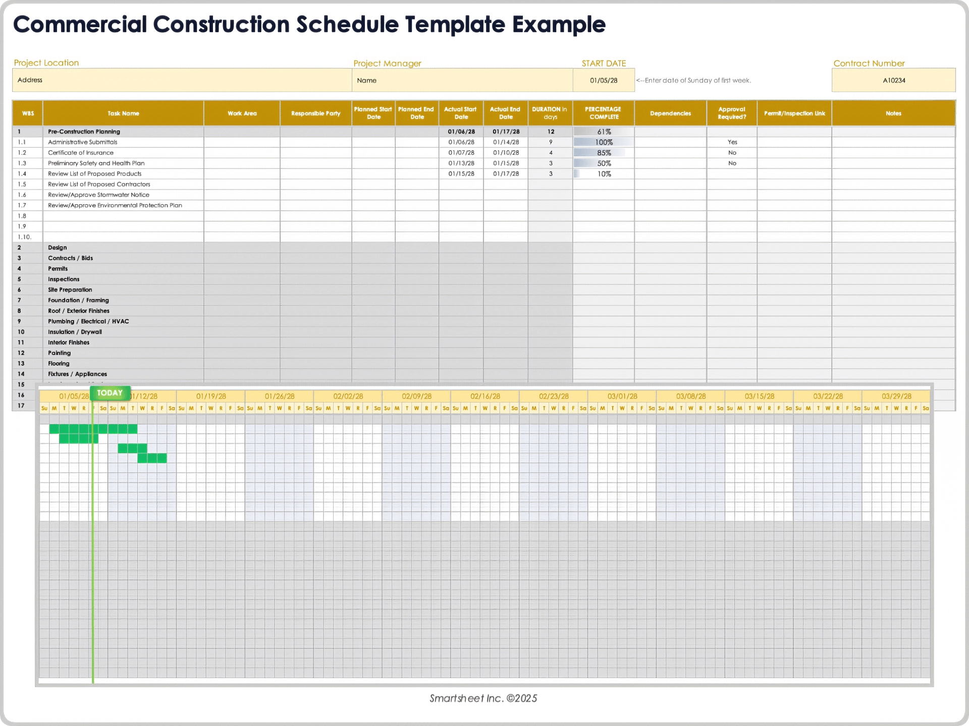 Modèle de calendrier de construction commerciale 10669 Exemple