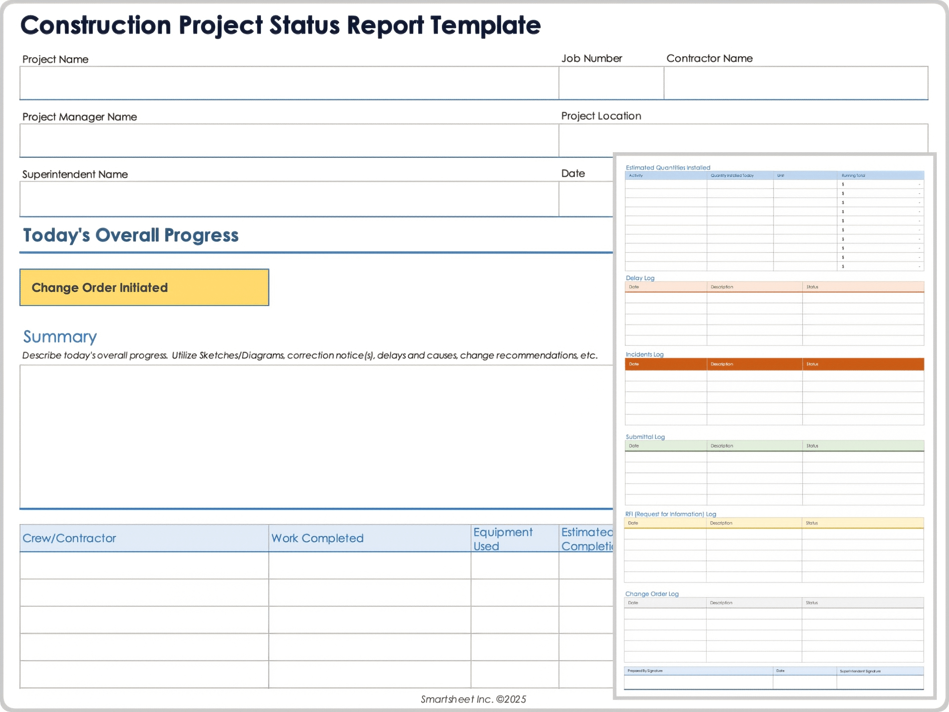 Modèle de rapport de statut pour projet de construction