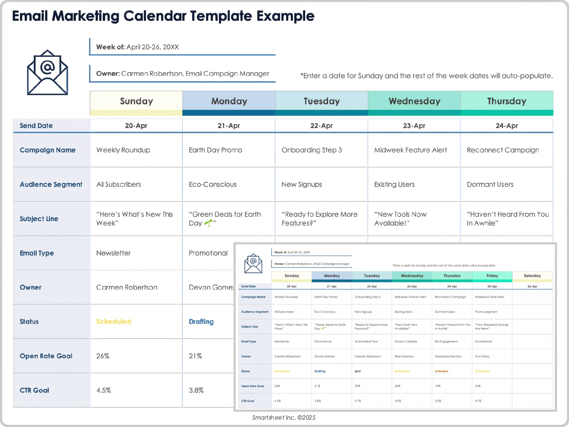 Exemple de calendrier de marketing par courriel