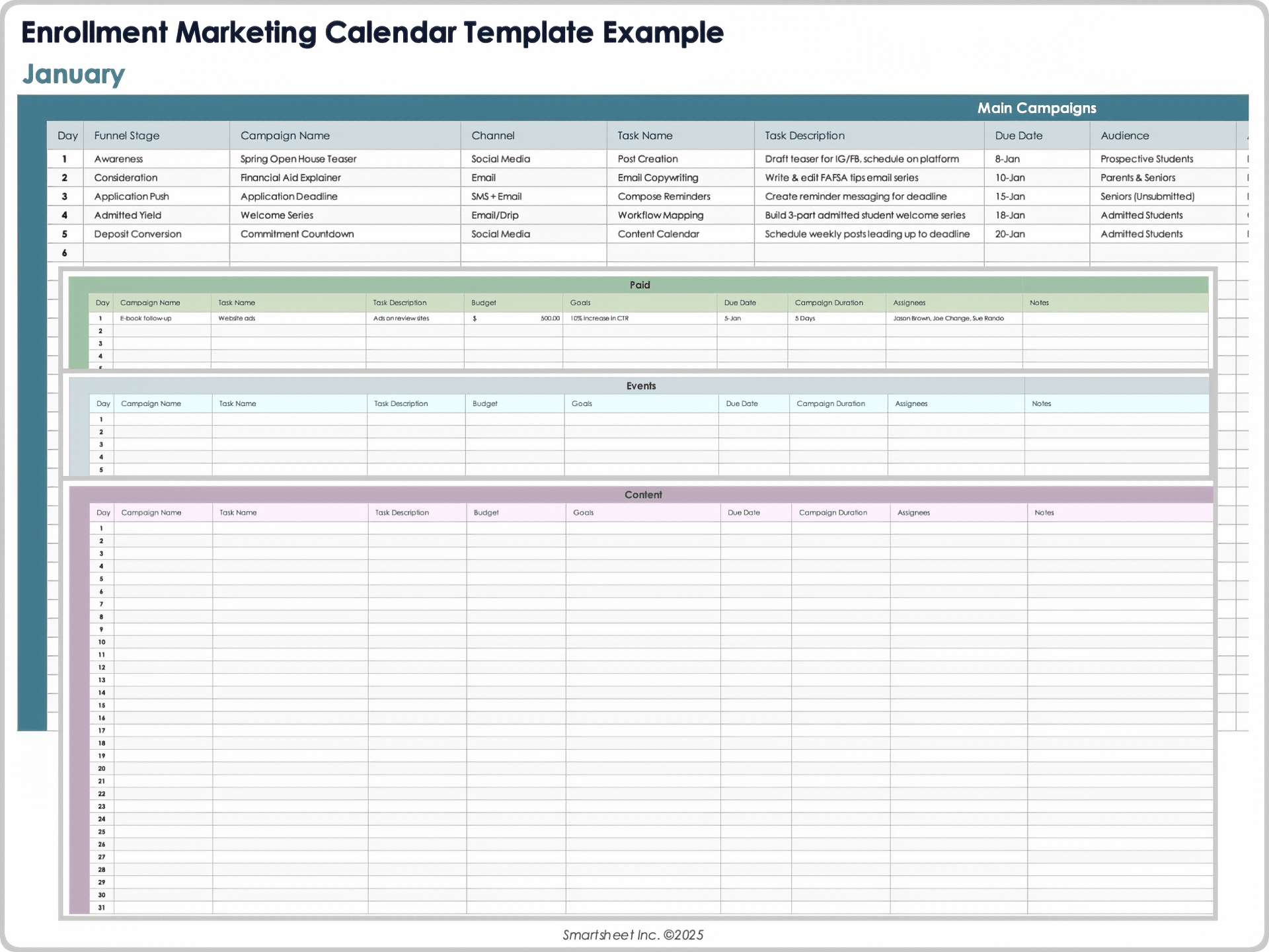 Exemple de modèle de calendrier marketing d'inscription