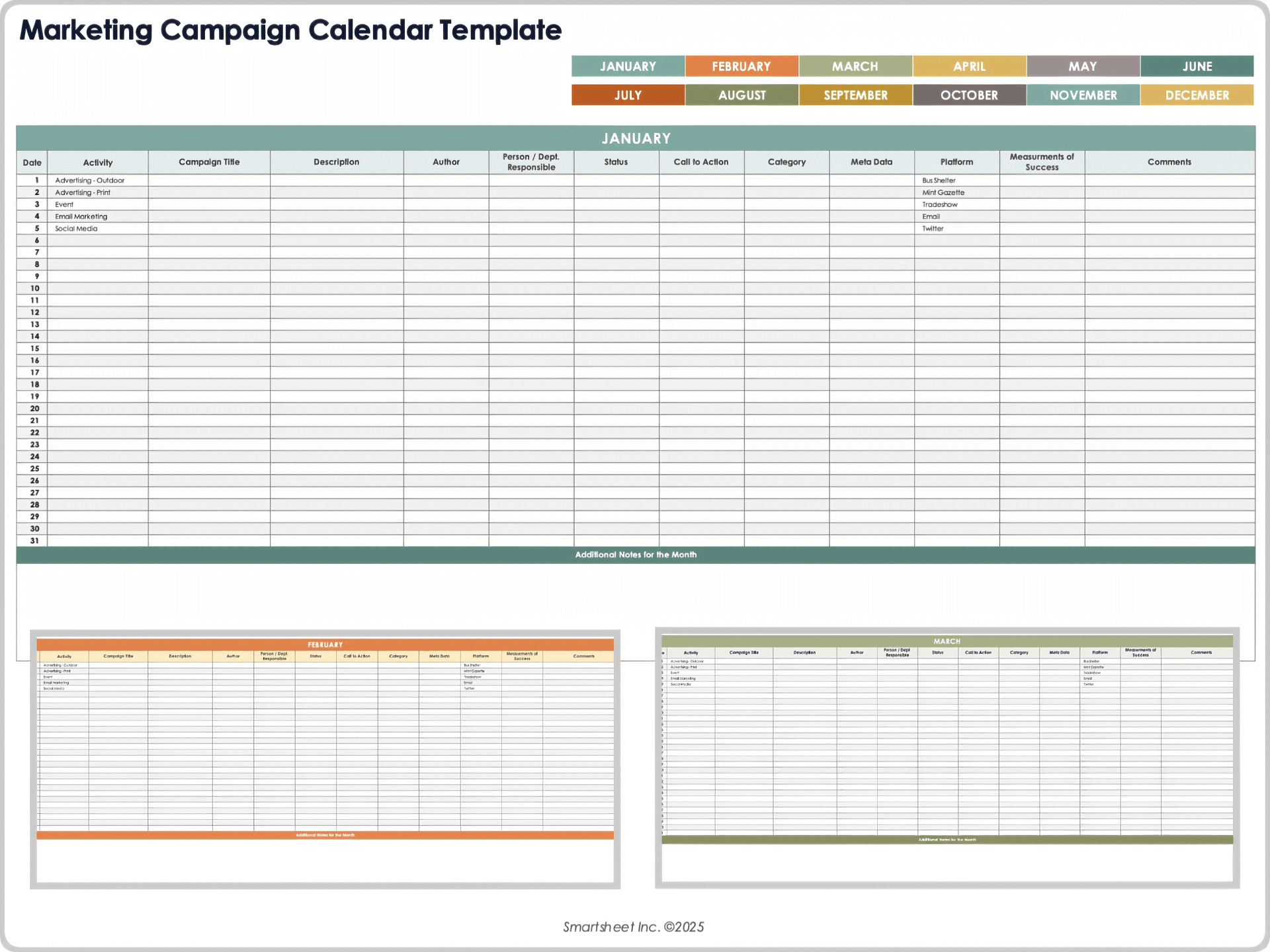 Modèle de calendrier de campagnes marketing