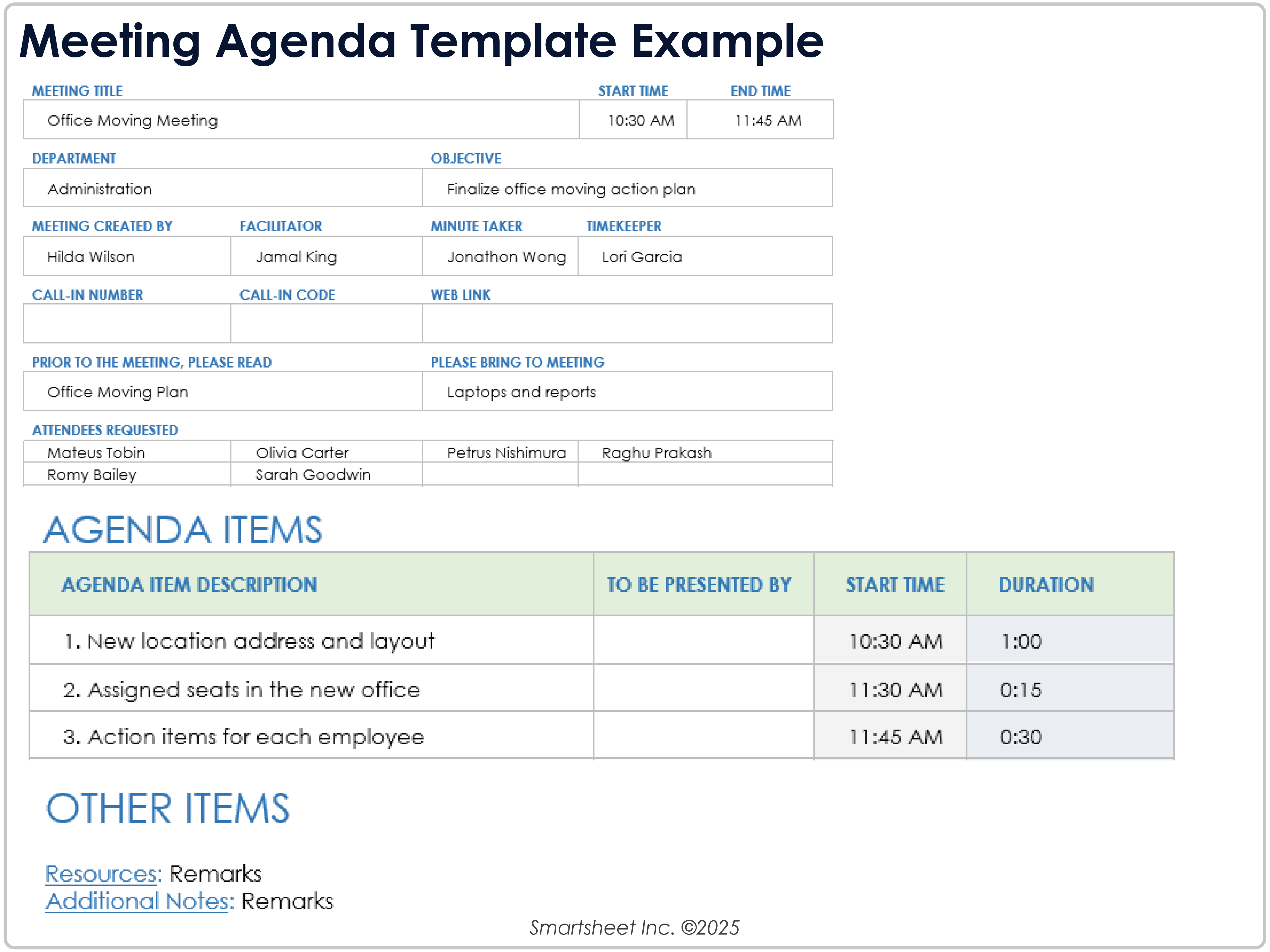 Exemple de modèle d’ordre du jour d’une réunion 8781
