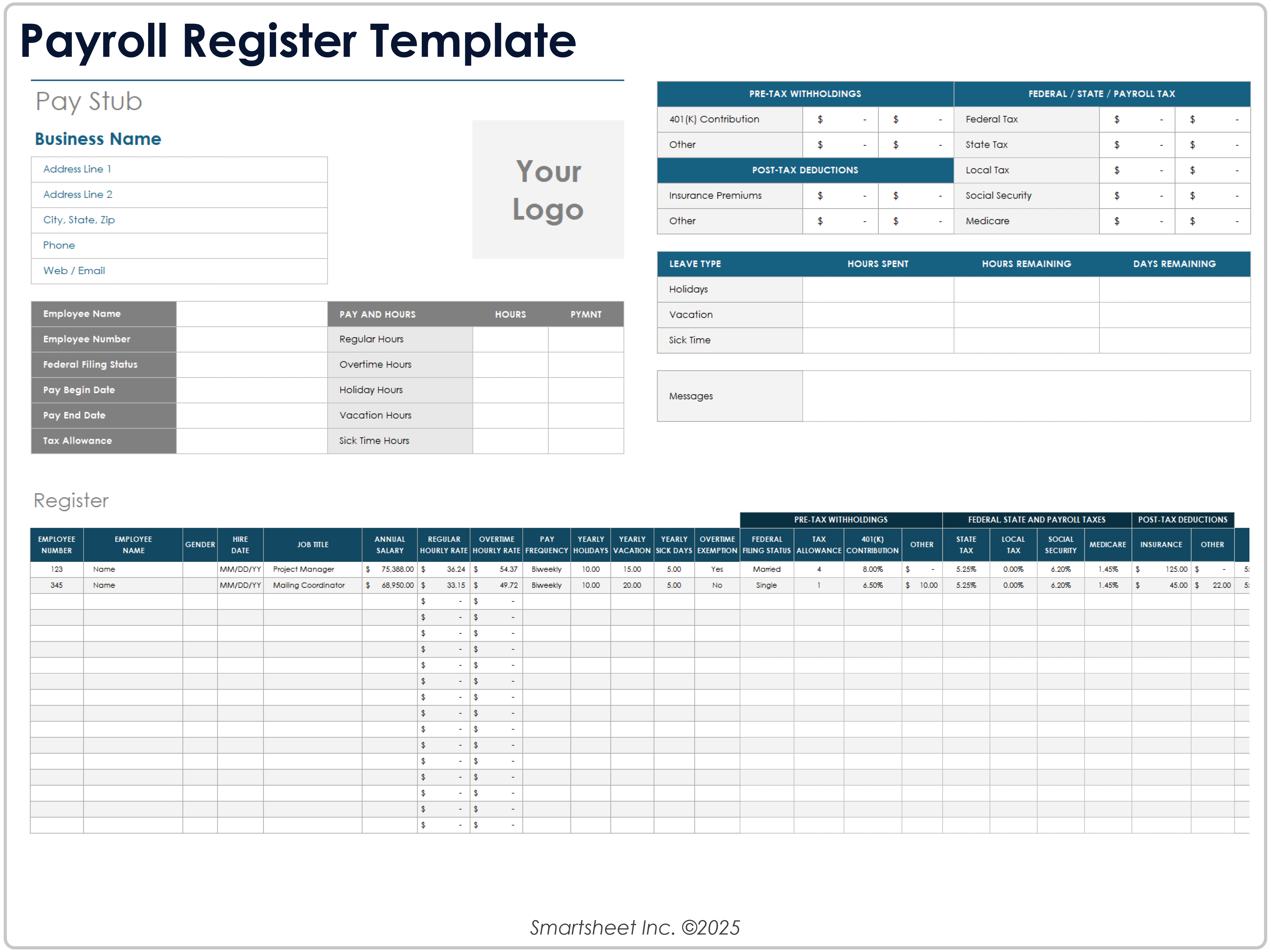 Modèle de registre des salaires 8781
