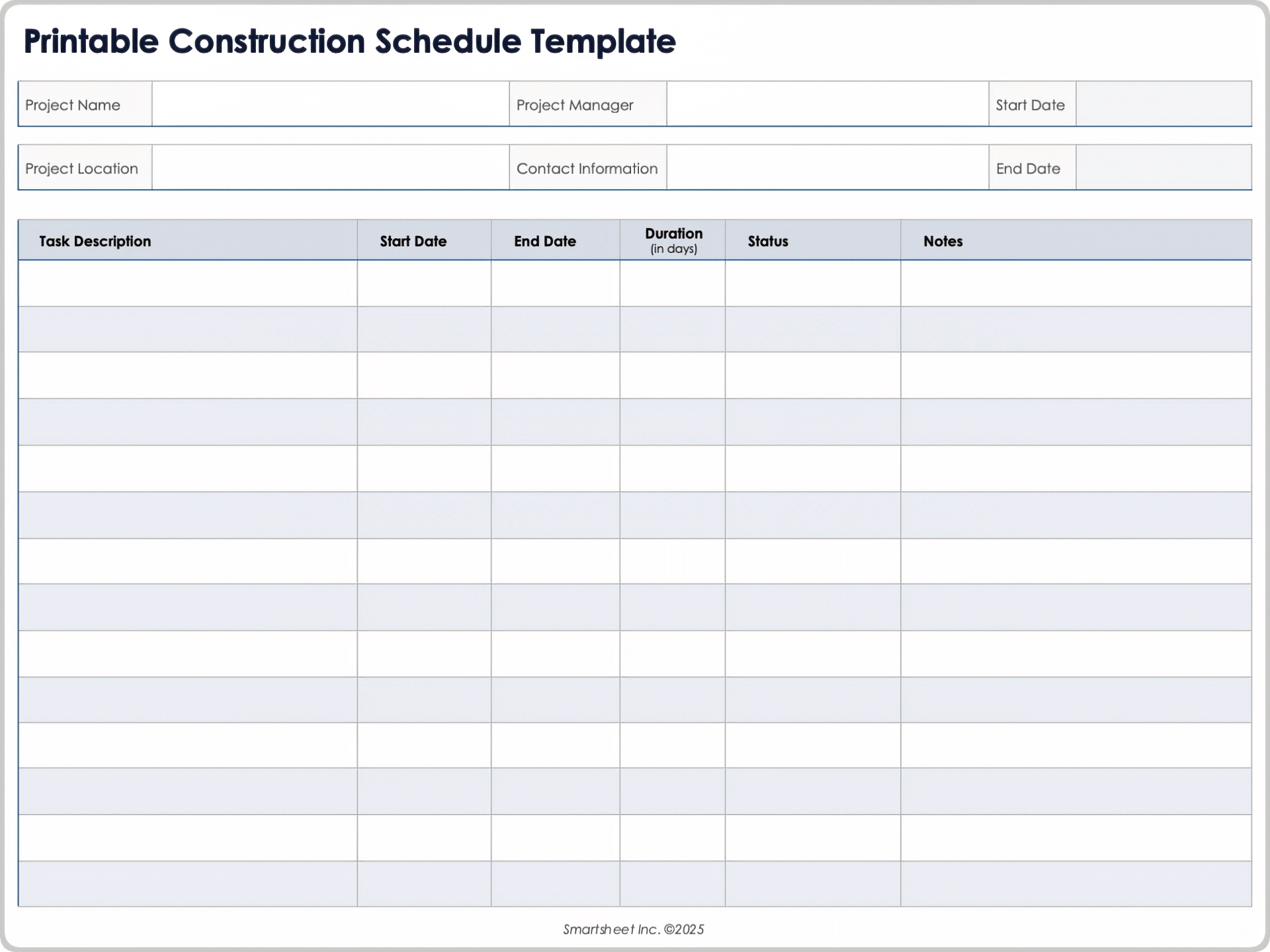 Modèle de calendrier de construction imprimable 10669