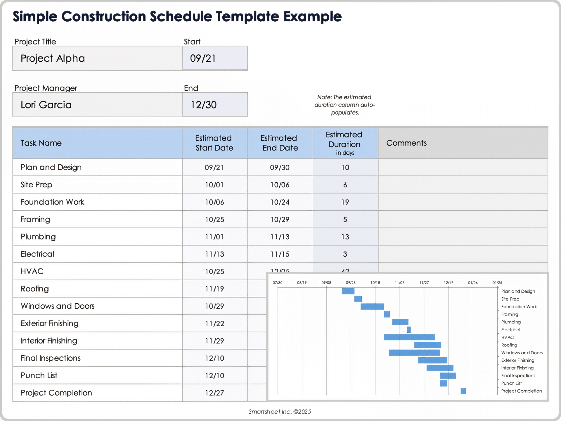 Modèle simple de calendrier de construction 10669 Exemple