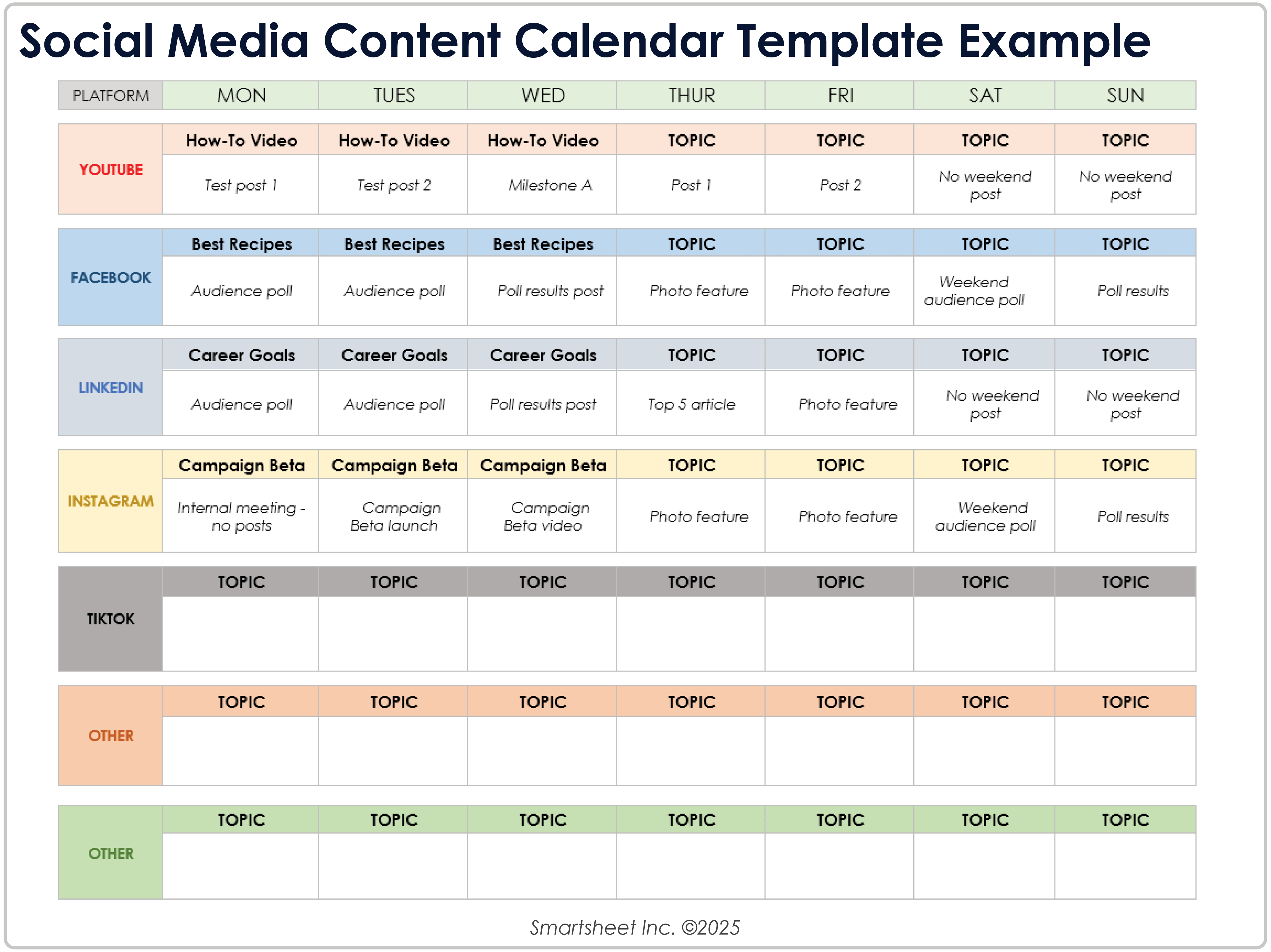 Modèle de calendrier de contenu pour les médias sociaux Exemple 8781
