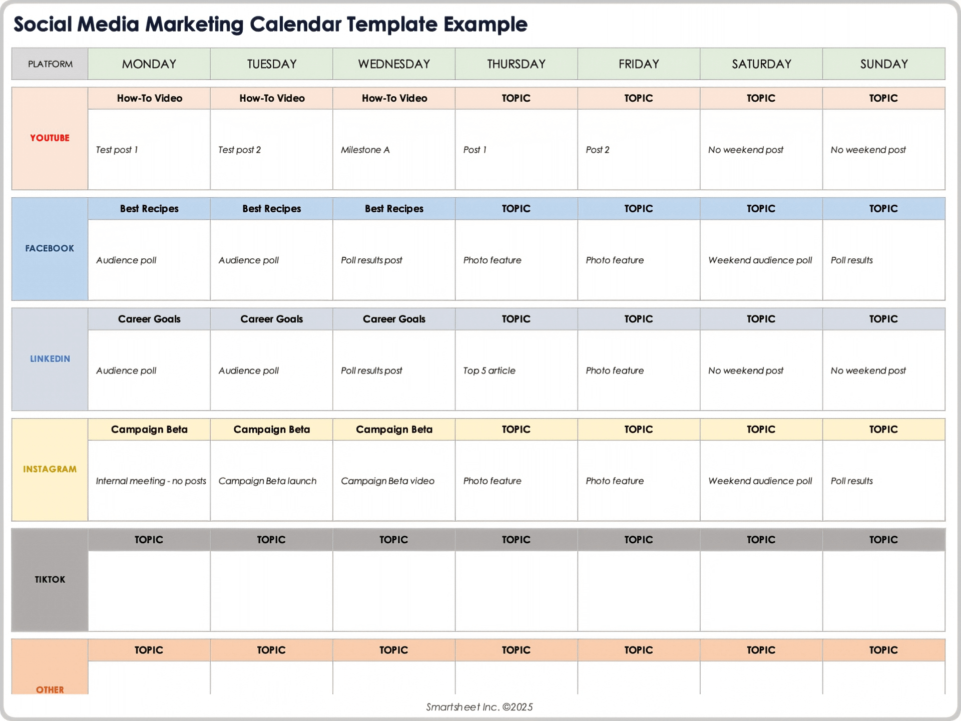 Exemple de modèle de calendrier marketing pour les réseaux sociaux