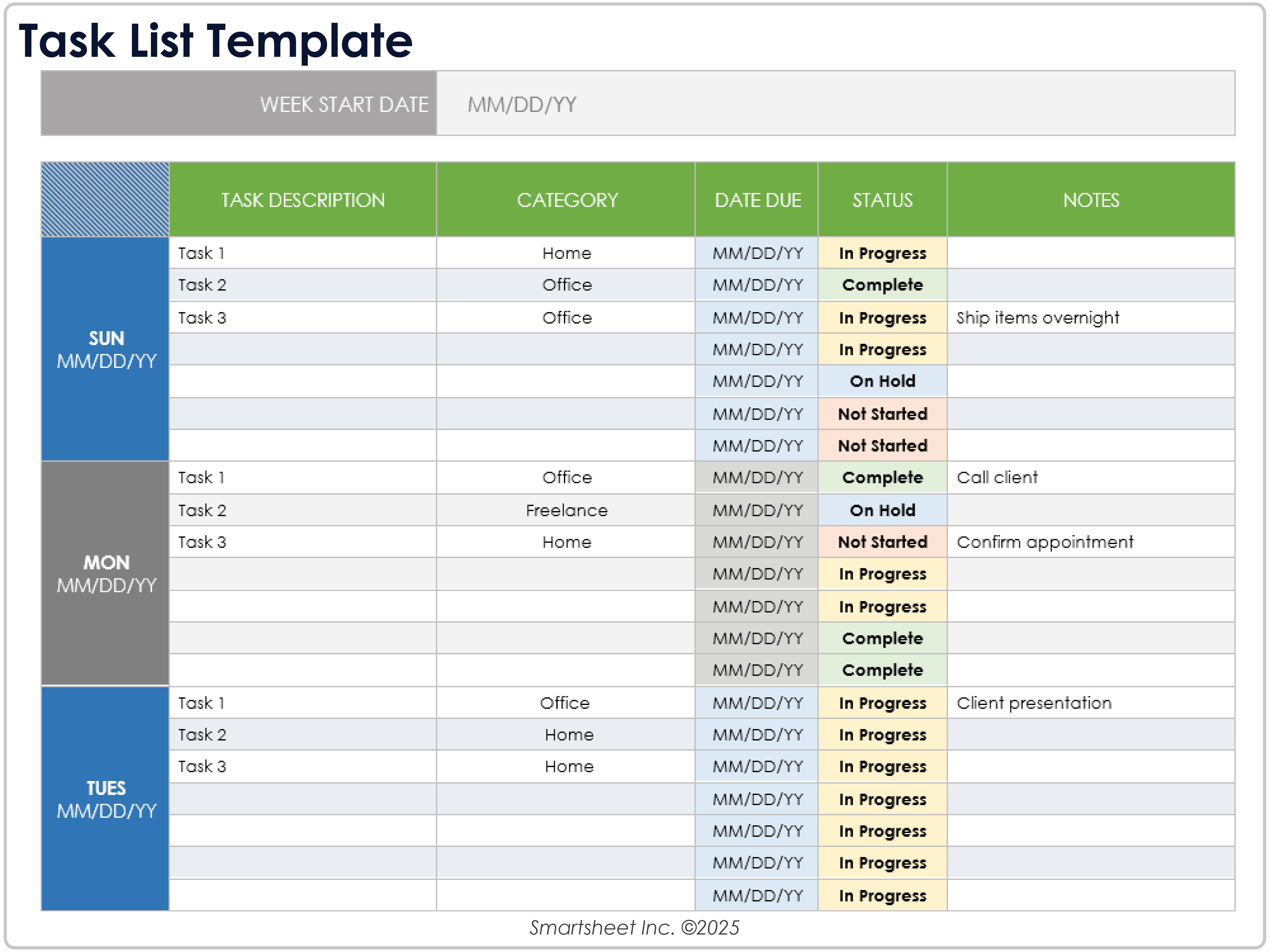 Modèle de liste de tâches 8781