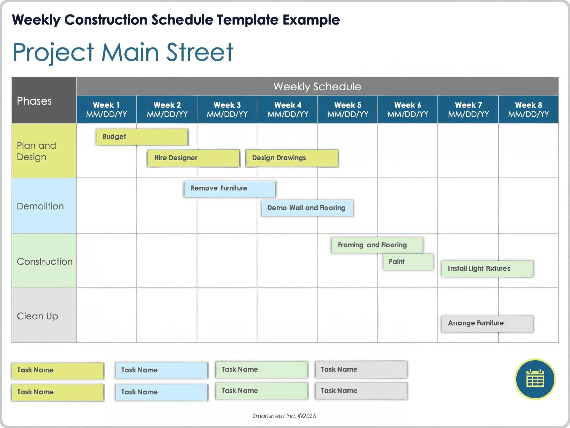 Exemple de modèle de calendrier de construction hebdomadaire 10669