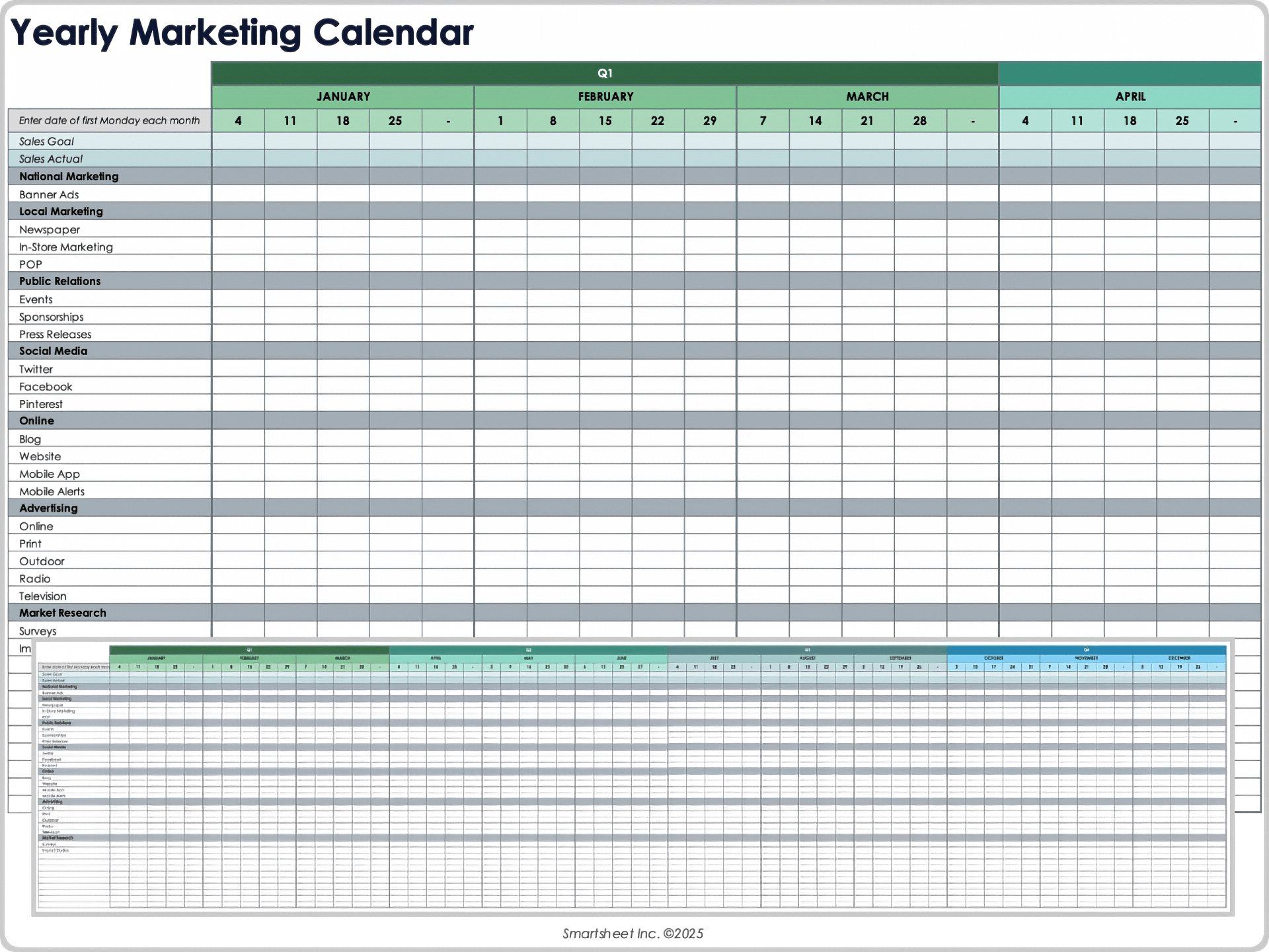 Modèle de calendrier marketing annuel
