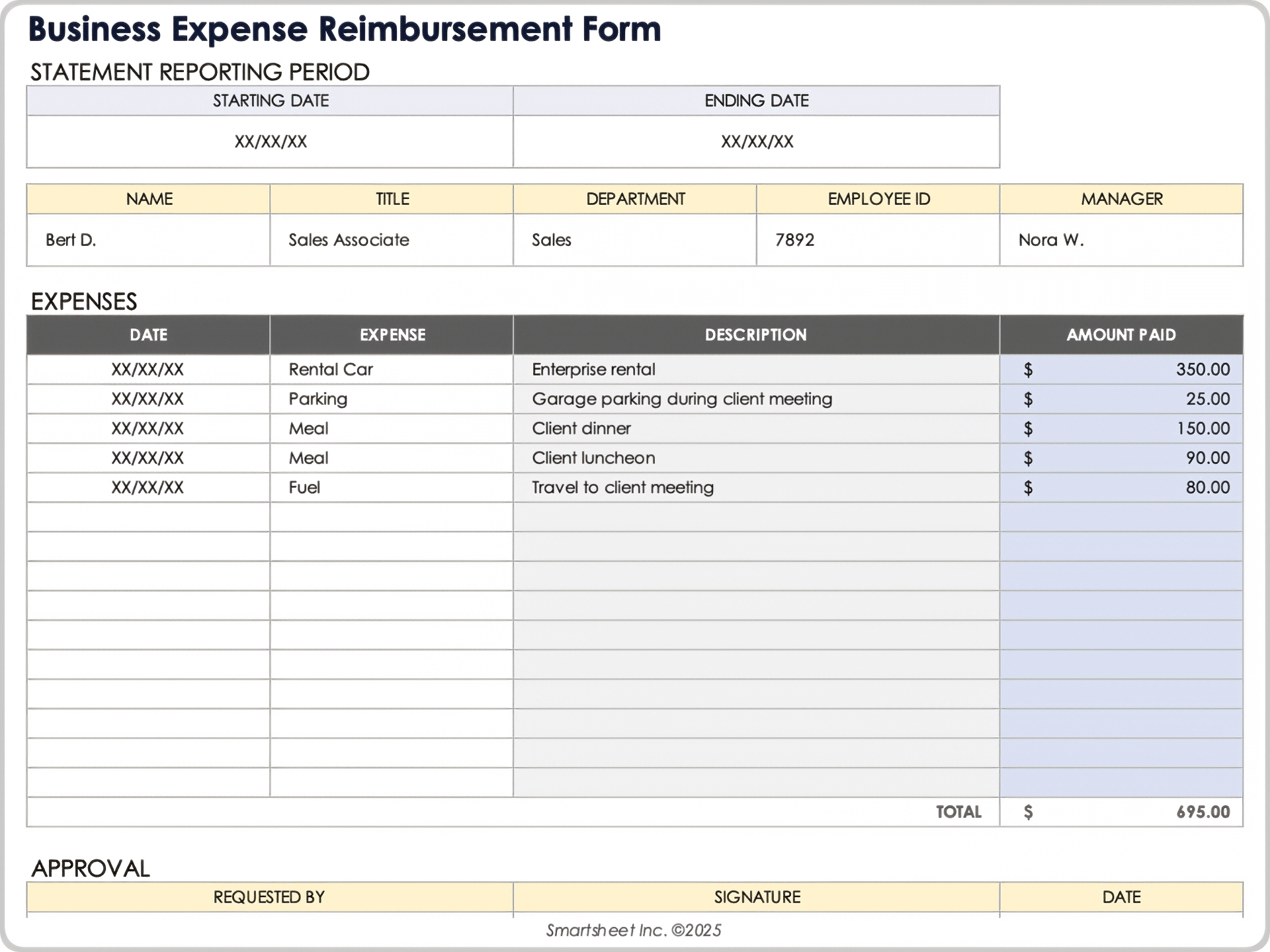 Formulaire de remboursement des dépenses d’entreprise