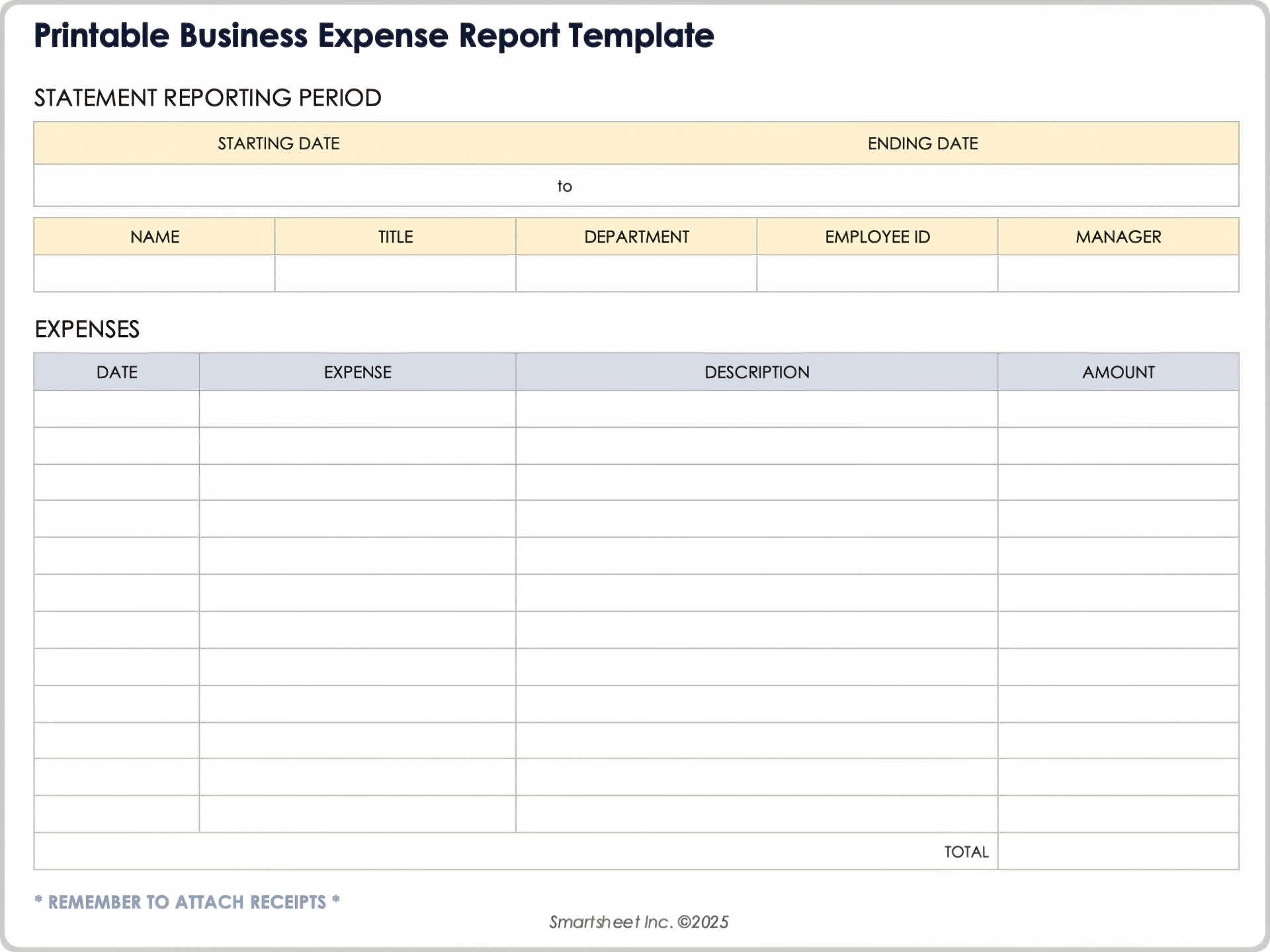 Modèle de rapport de notes de frais d’entreprise imprimable