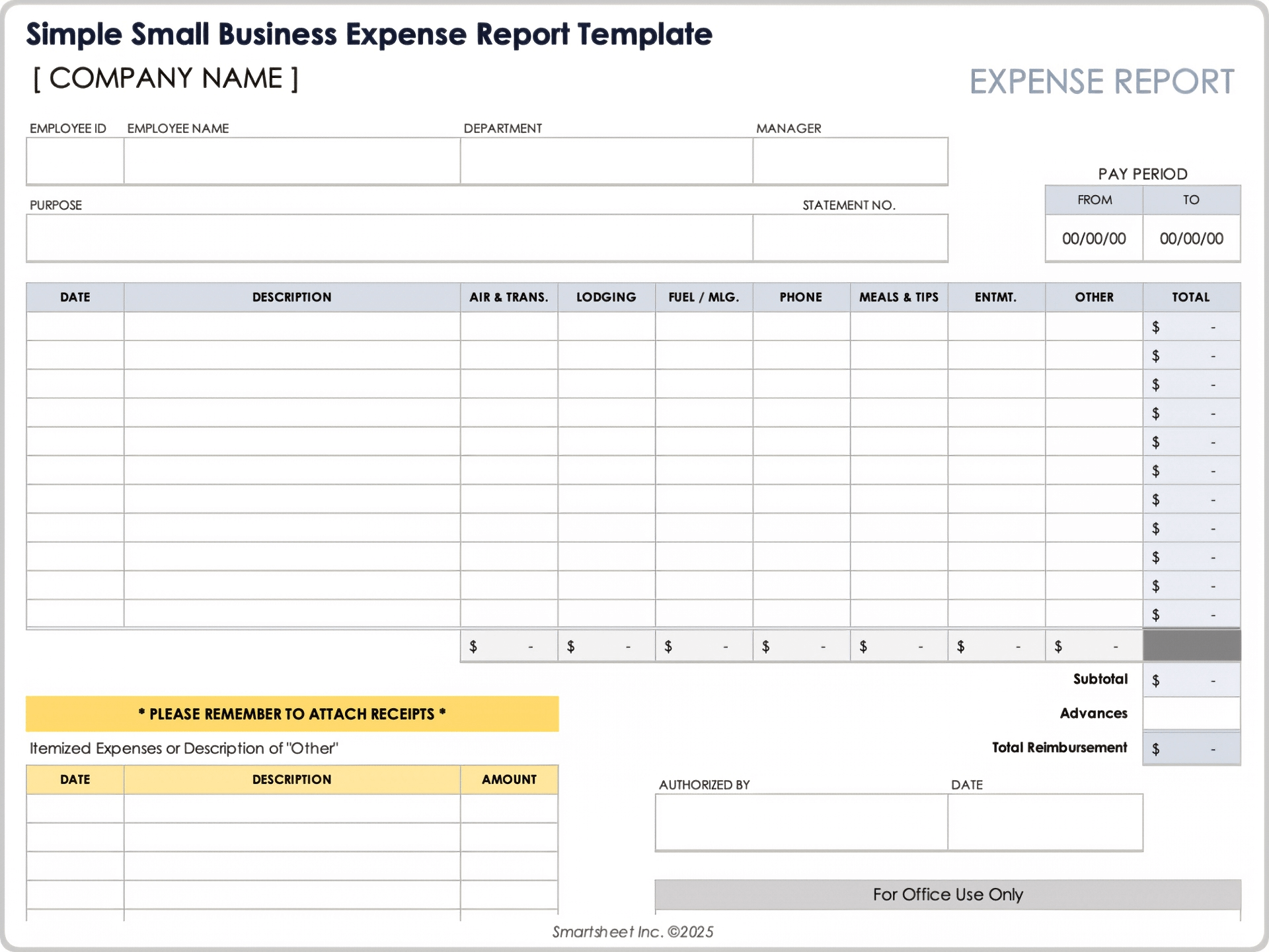 Modèle simplifié de note de frais pour les petites entreprises