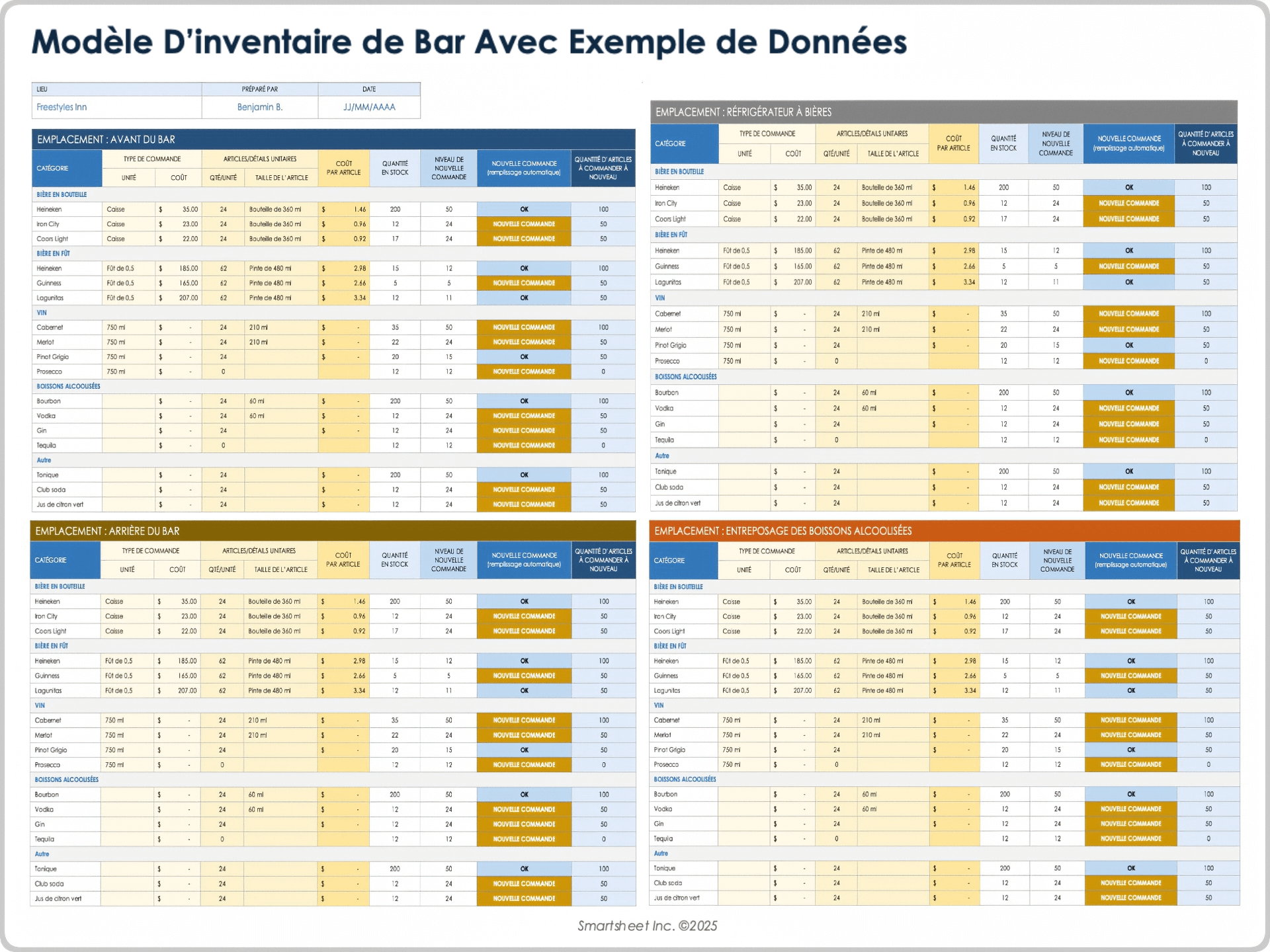  Modèle d'inventaire de bar avec exemples de données