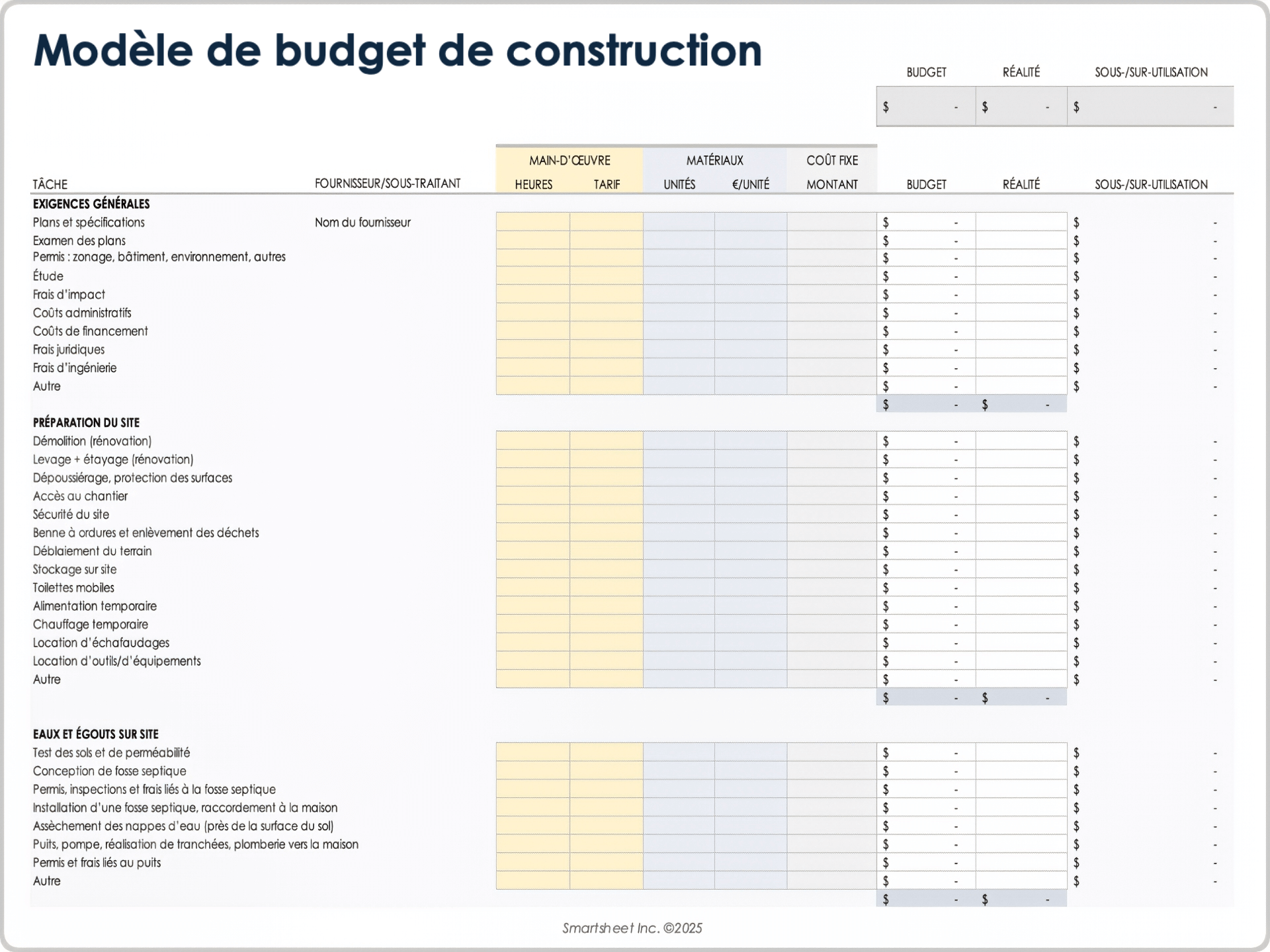 Modèle de budget de construction