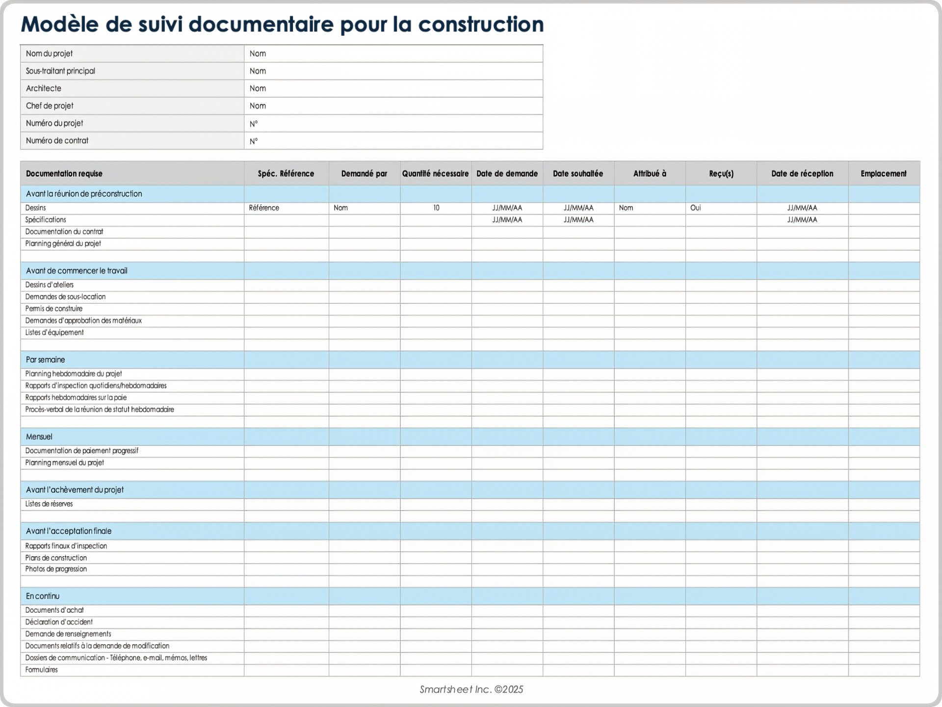 Modèle de suivi documentaire pour la construction