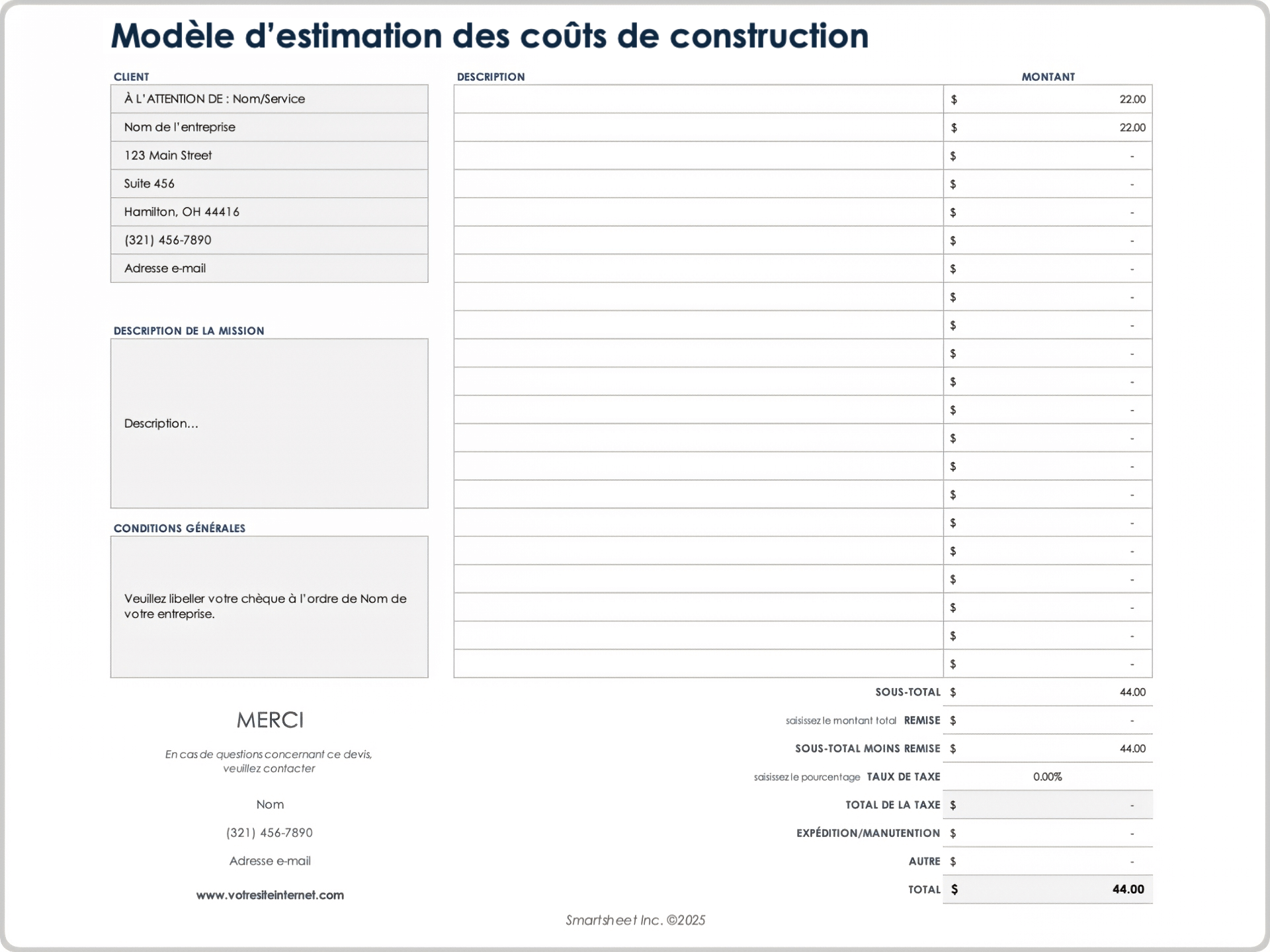 Modèle d’estimation des coûts de construction