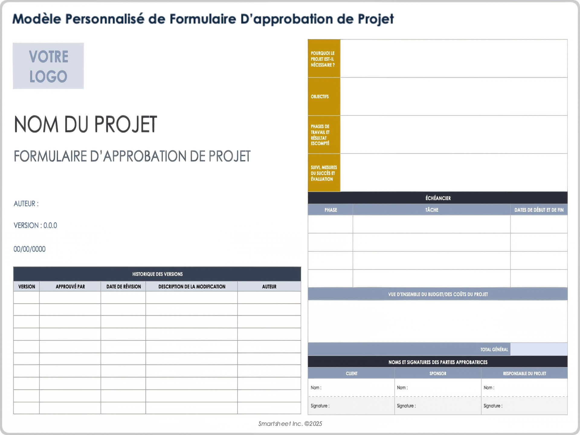 Modèle personnalisé de formulaire d’approbation de projet