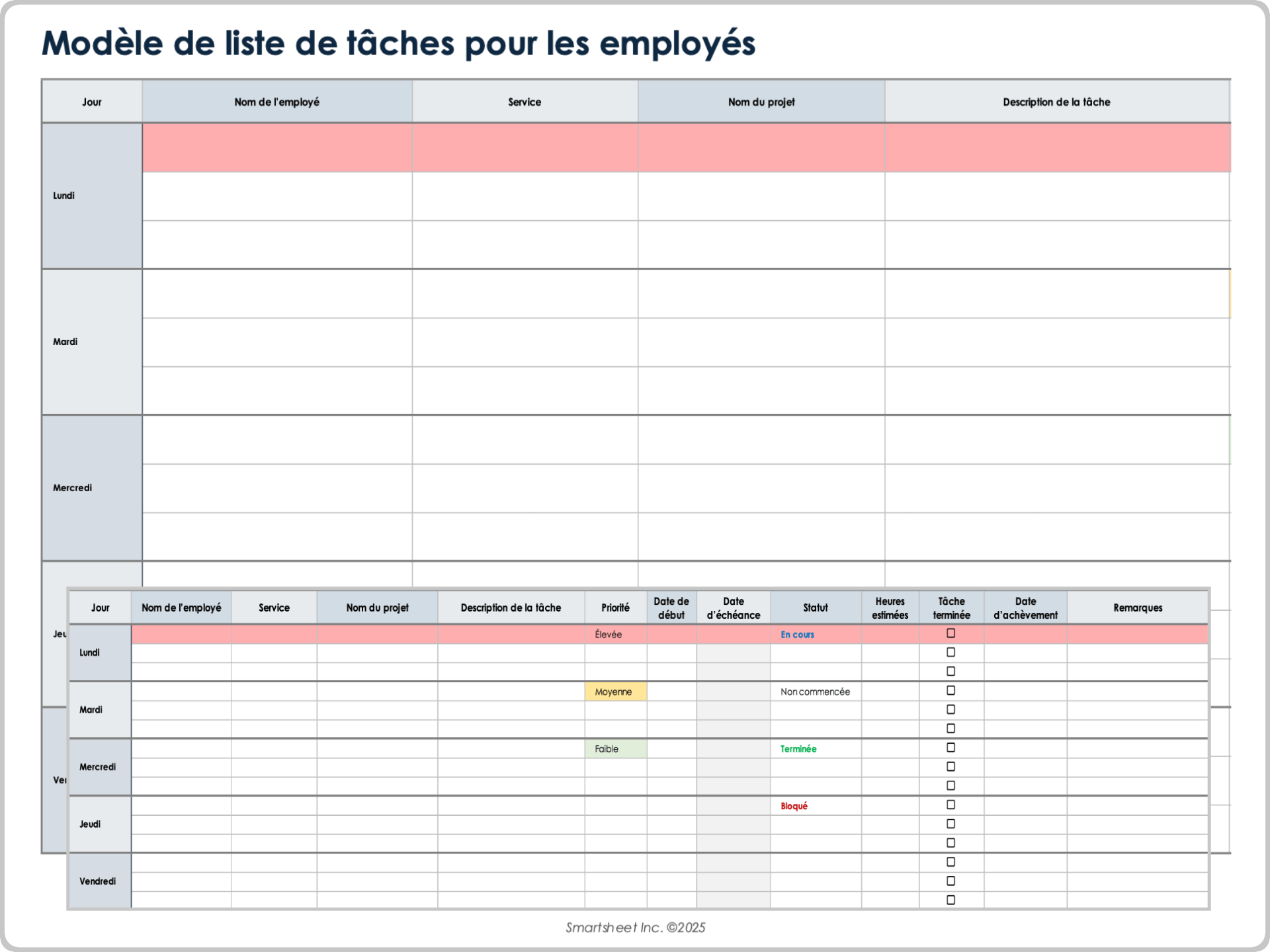 Modèle de liste de tâches pour les employés